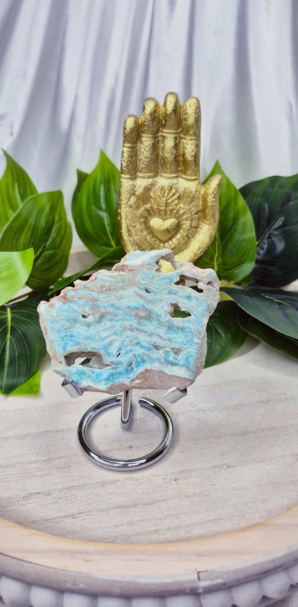 Blue Aragonite Slab on Stand