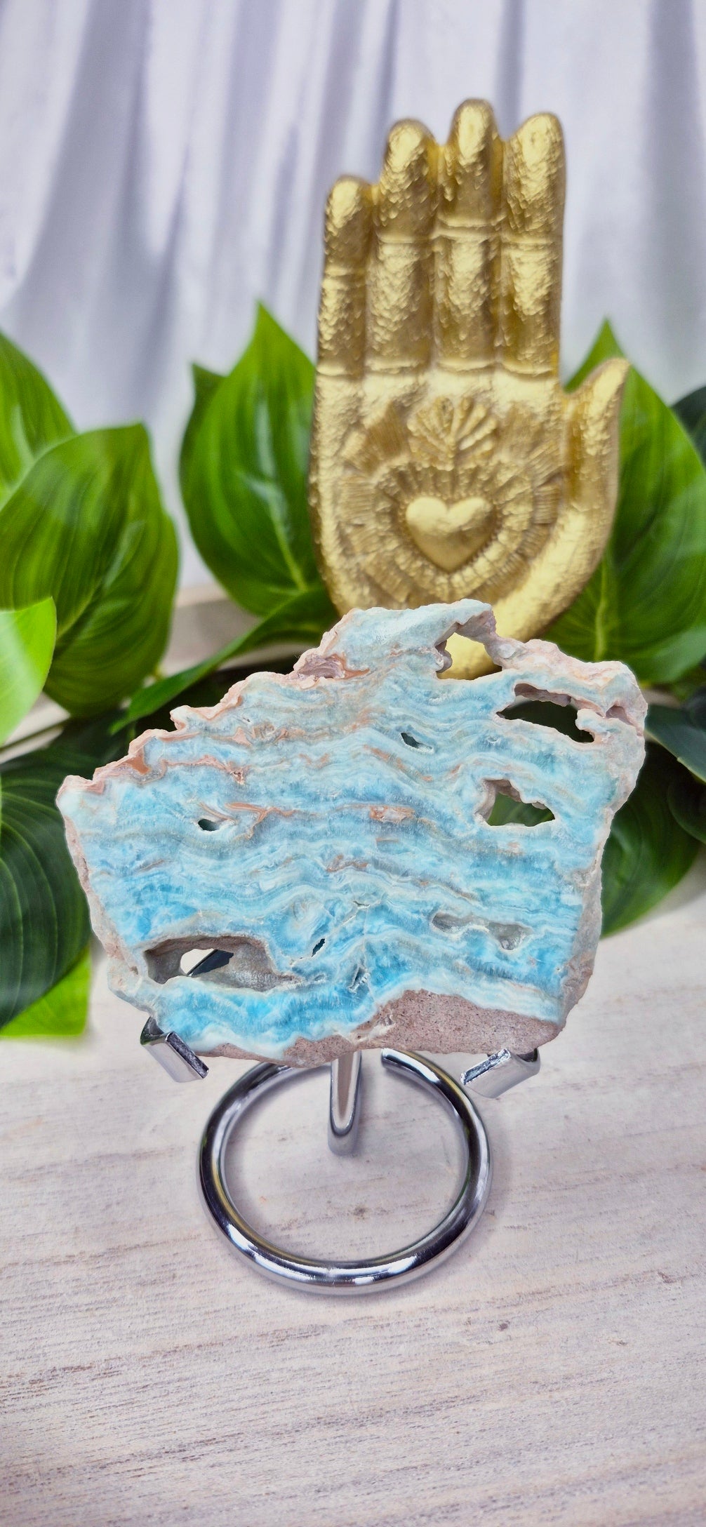 Blue Aragonite Slab on Stand