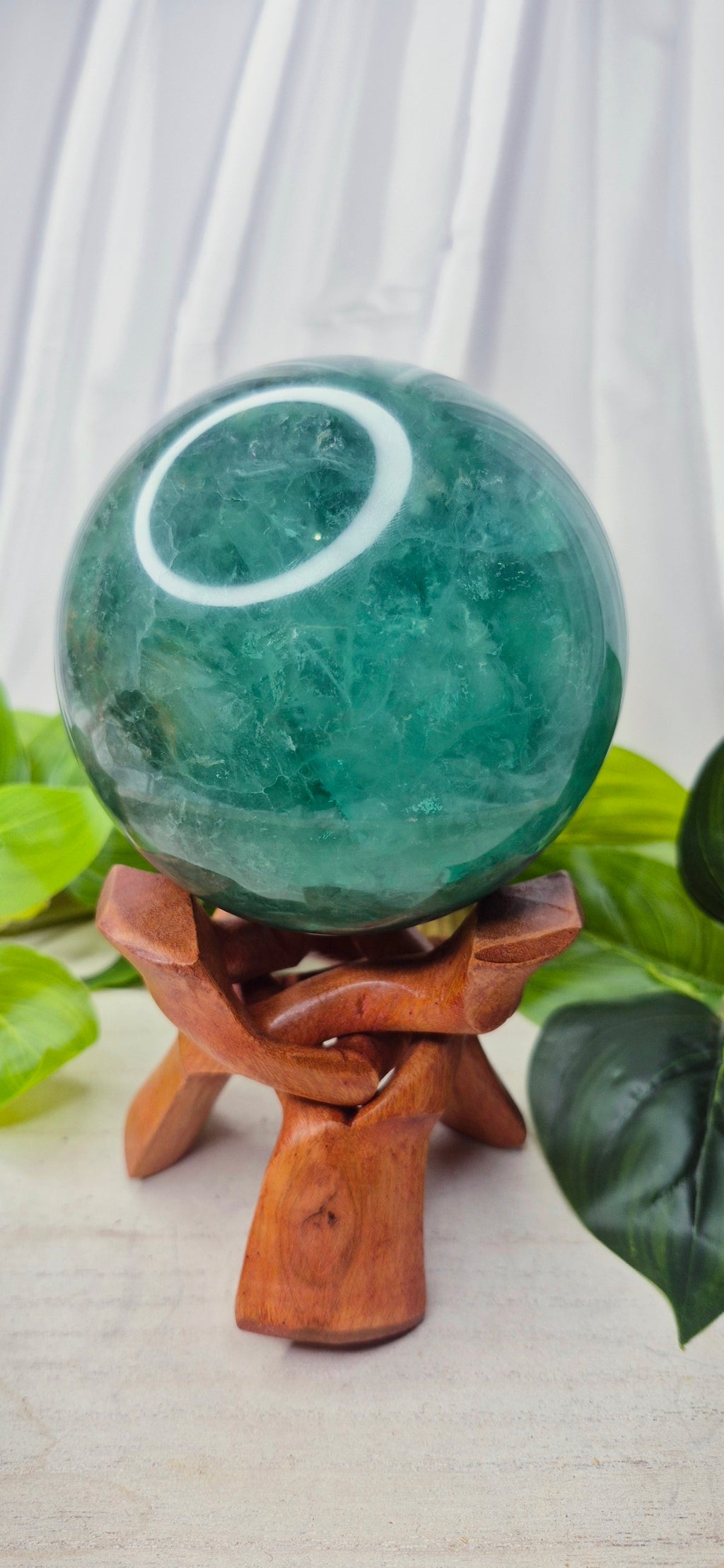 Statement Piece - Large Green Fluorite Polished Sphere on Stand