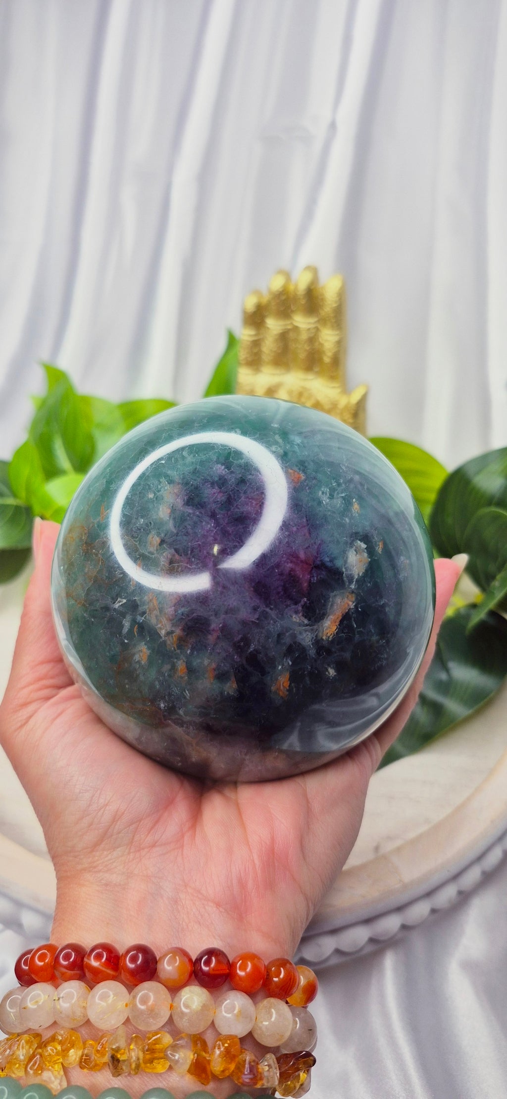 Statement Piece - Large Green Fluorite Polished Sphere on Stand