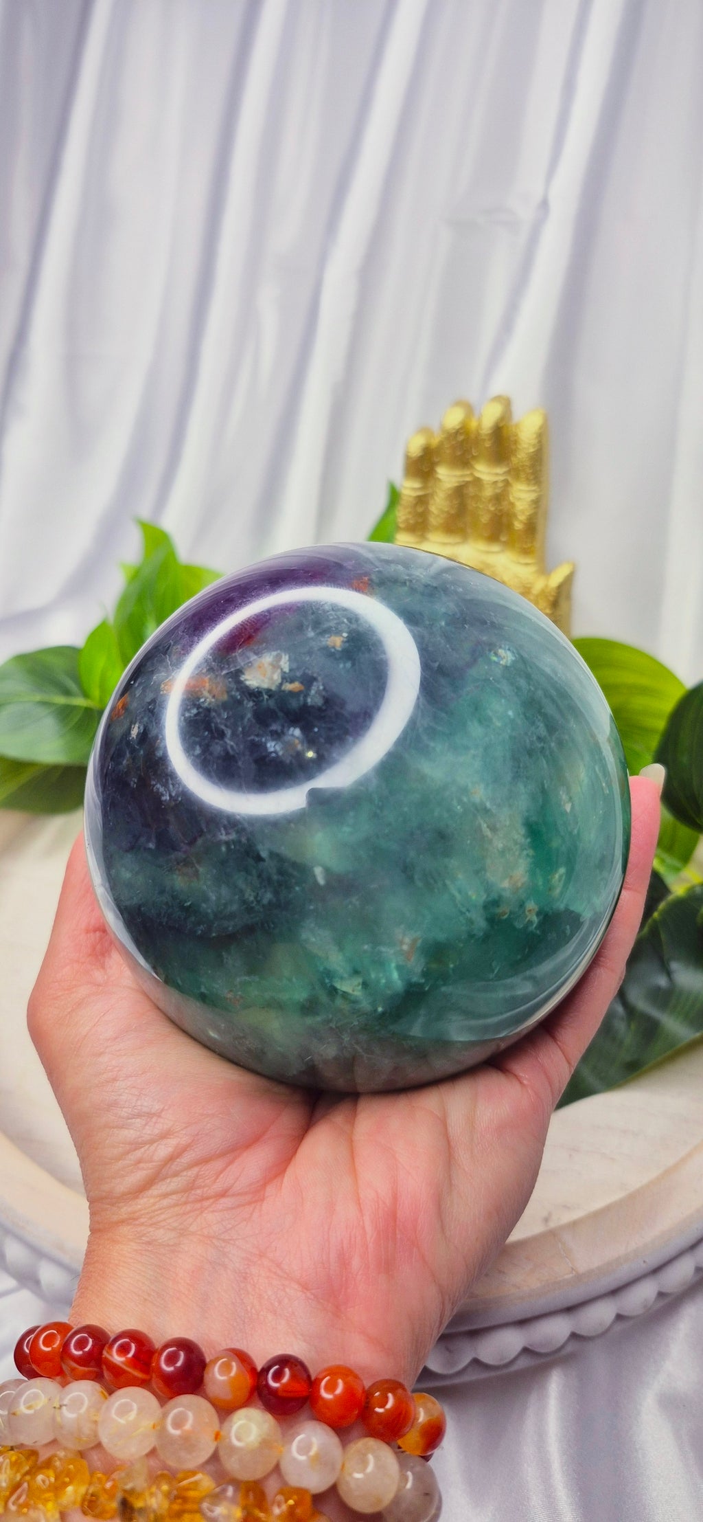 Statement Piece - Large Green Fluorite Polished Sphere on Stand