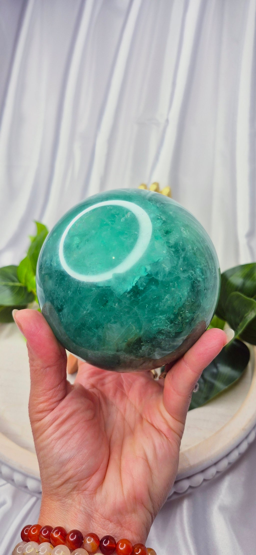 Statement Piece - Large Green Fluorite Polished Sphere on Stand