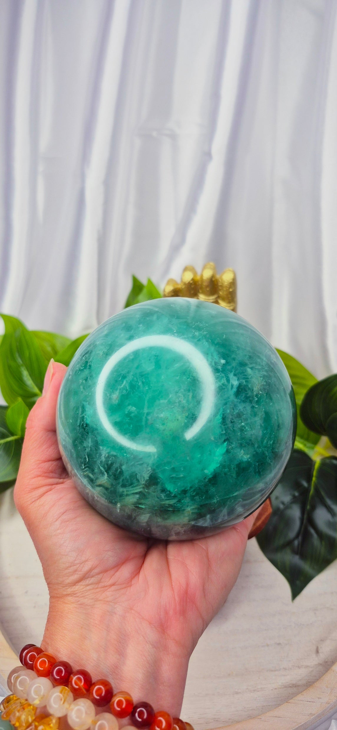 Statement Piece - Large Green Fluorite Polished Sphere on Stand