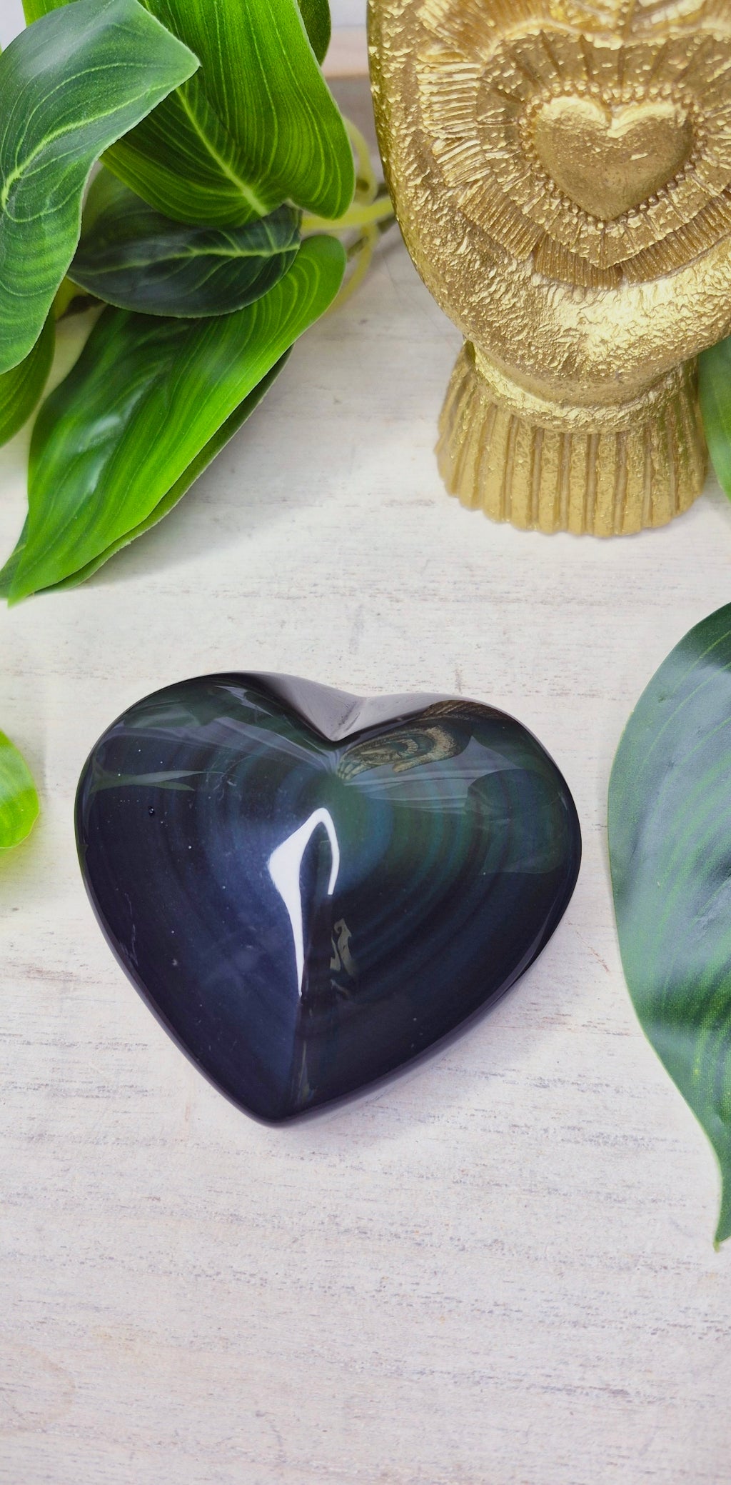 Rainbow Obsidian Heart Carving on Stand