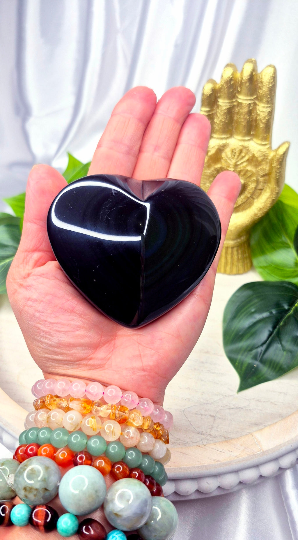 Rainbow Obsidian Heart Carving on Stand