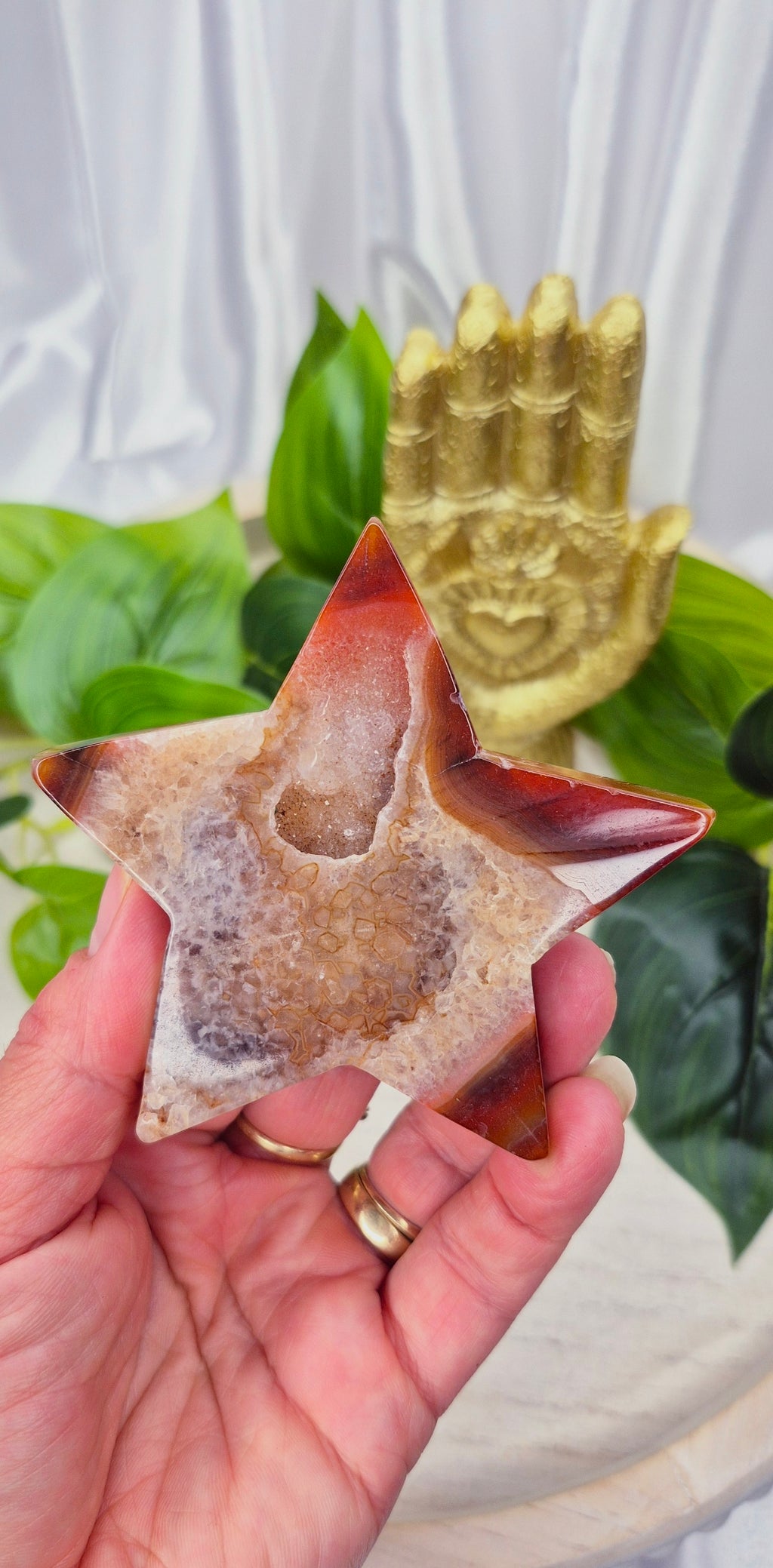 Carnelian Druzy Star Carving