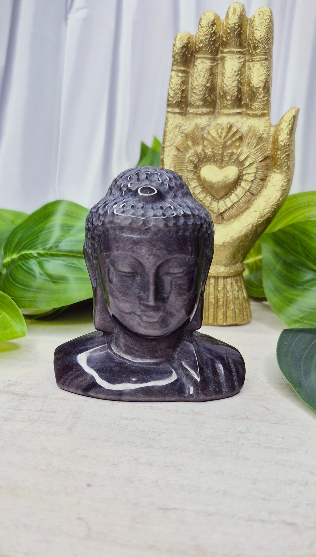 Silver Sheen Obsidian Buddha Carving
