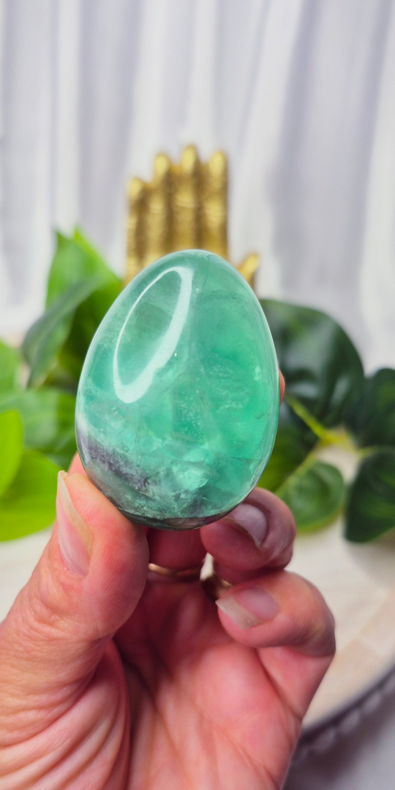 Green Fluorite Egg Carving