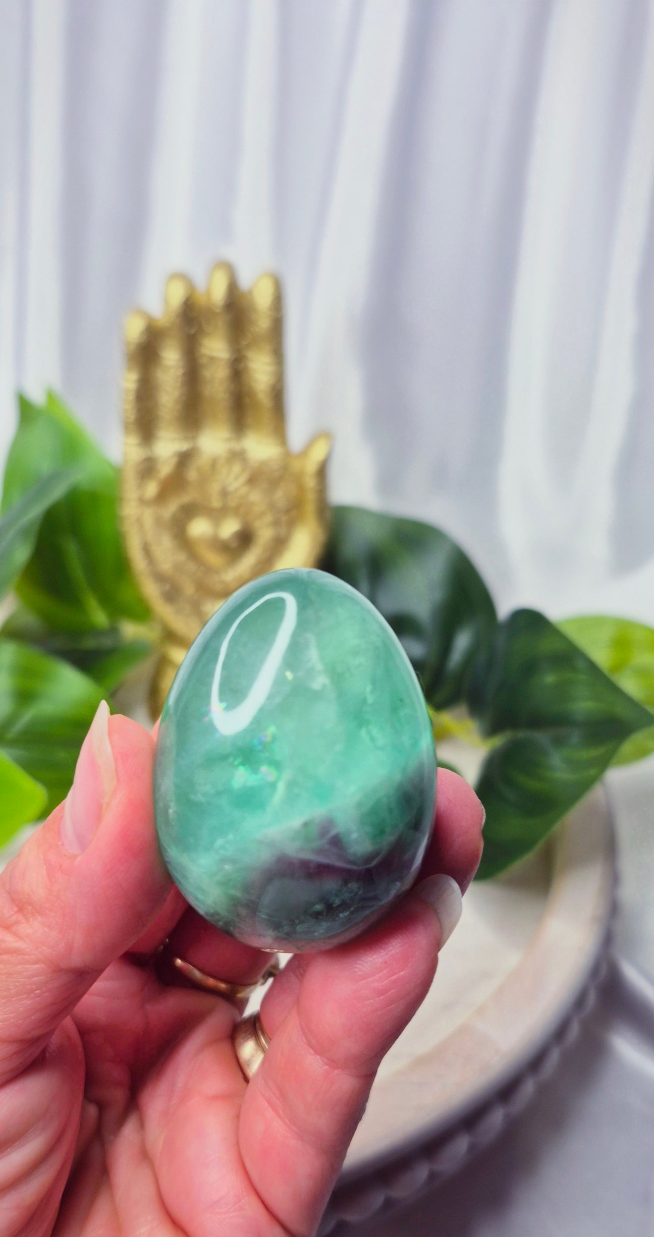 Green Fluorite Egg Carving