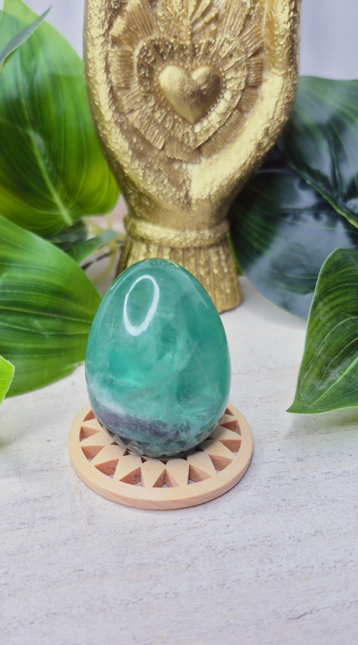 Green Fluorite Egg Carving