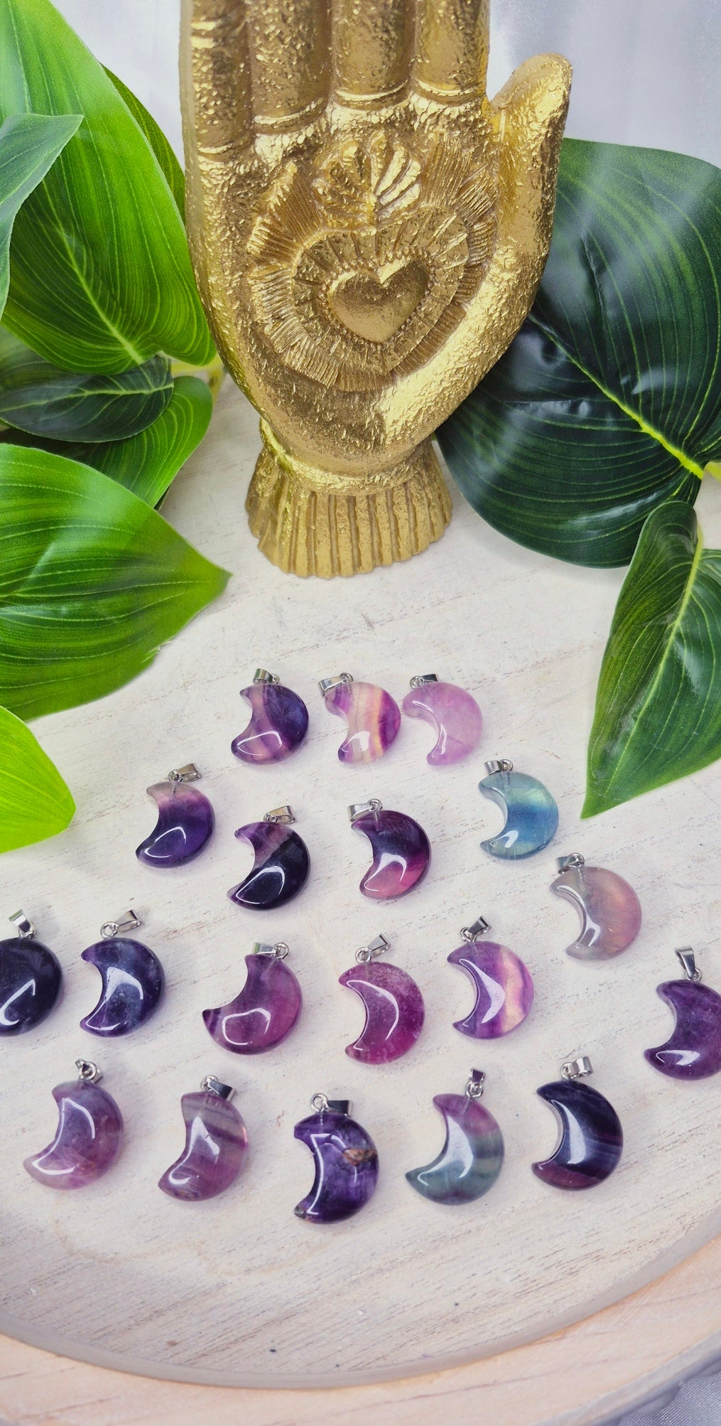 Fluorite Moon Carving Pendants