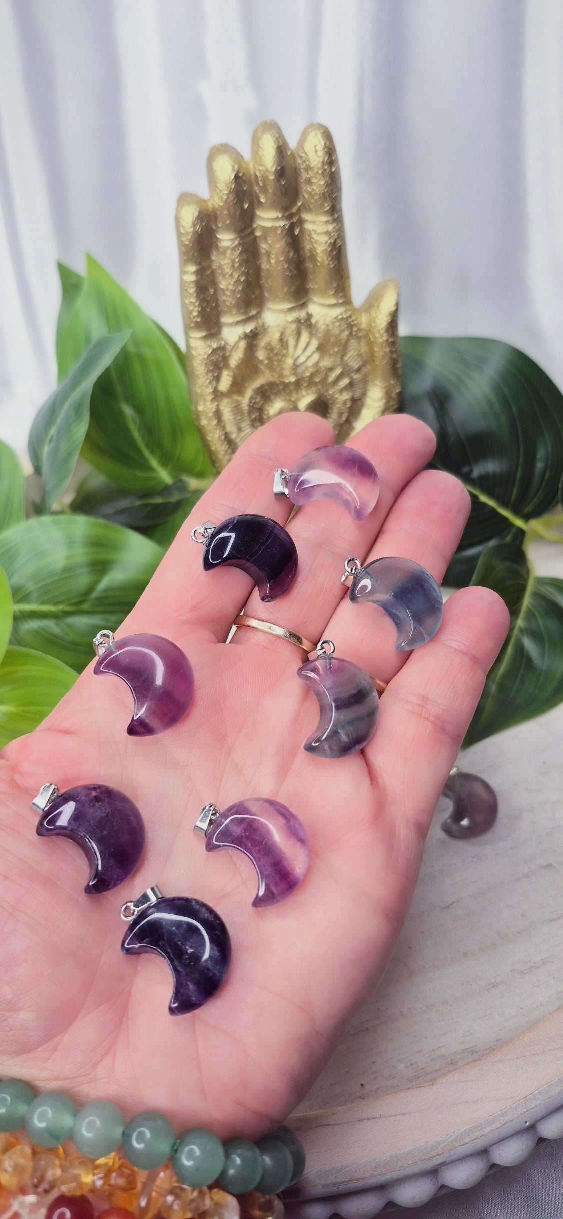 Fluorite Moon Carving Pendants