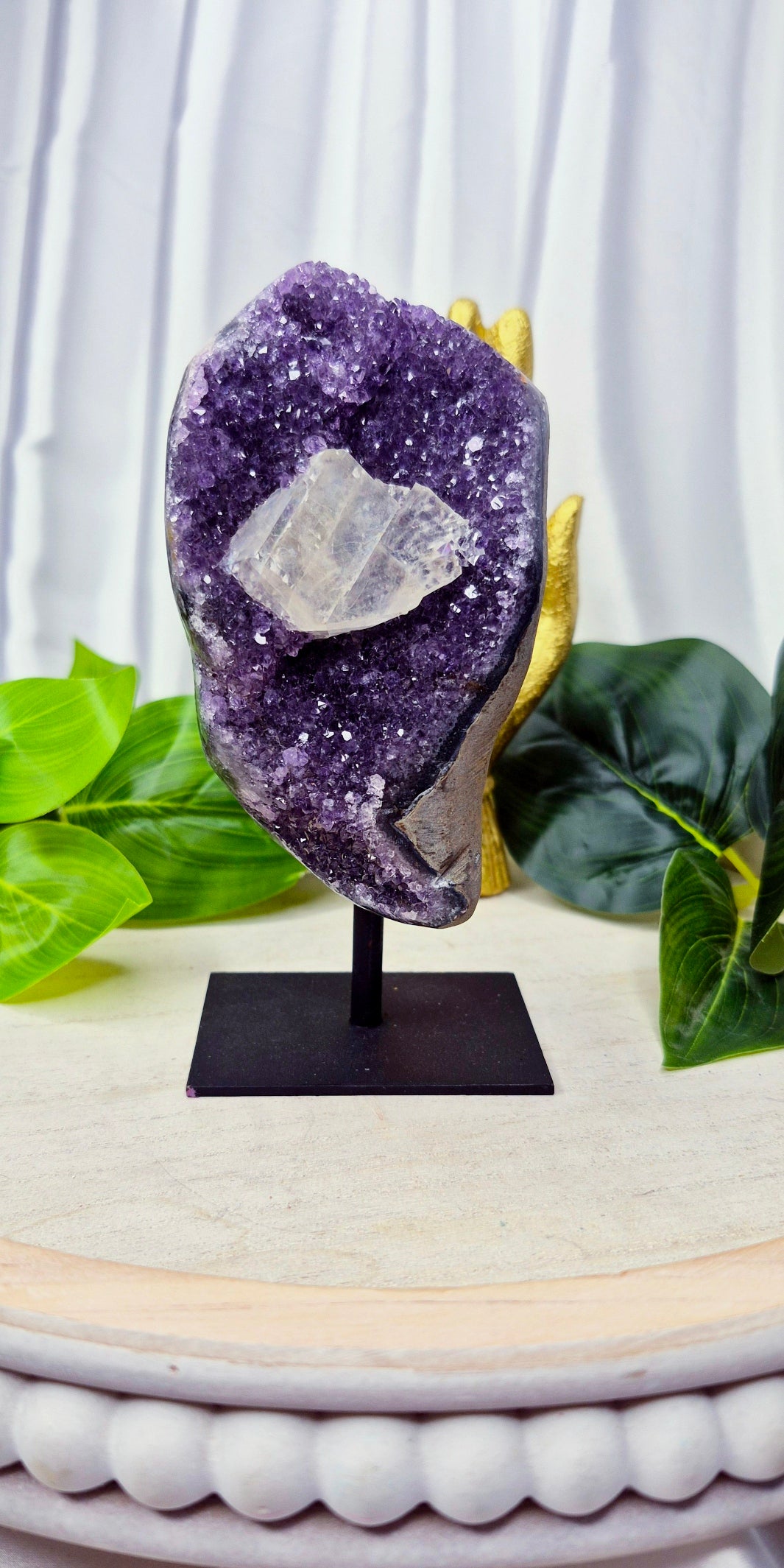 A Grade Sugar Druzy Amethyst Cluster on Stand