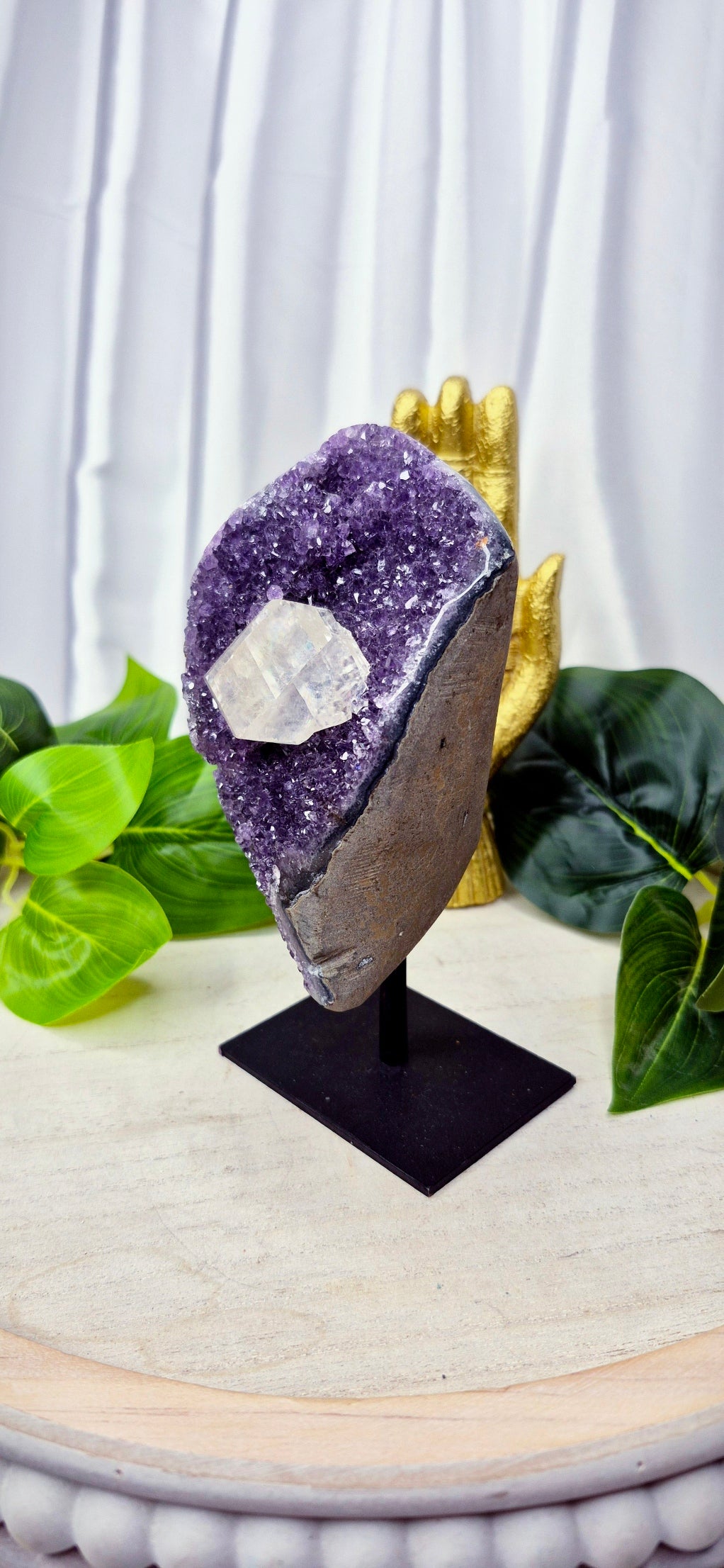 A Grade Sugar Druzy Amethyst Cluster on Stand