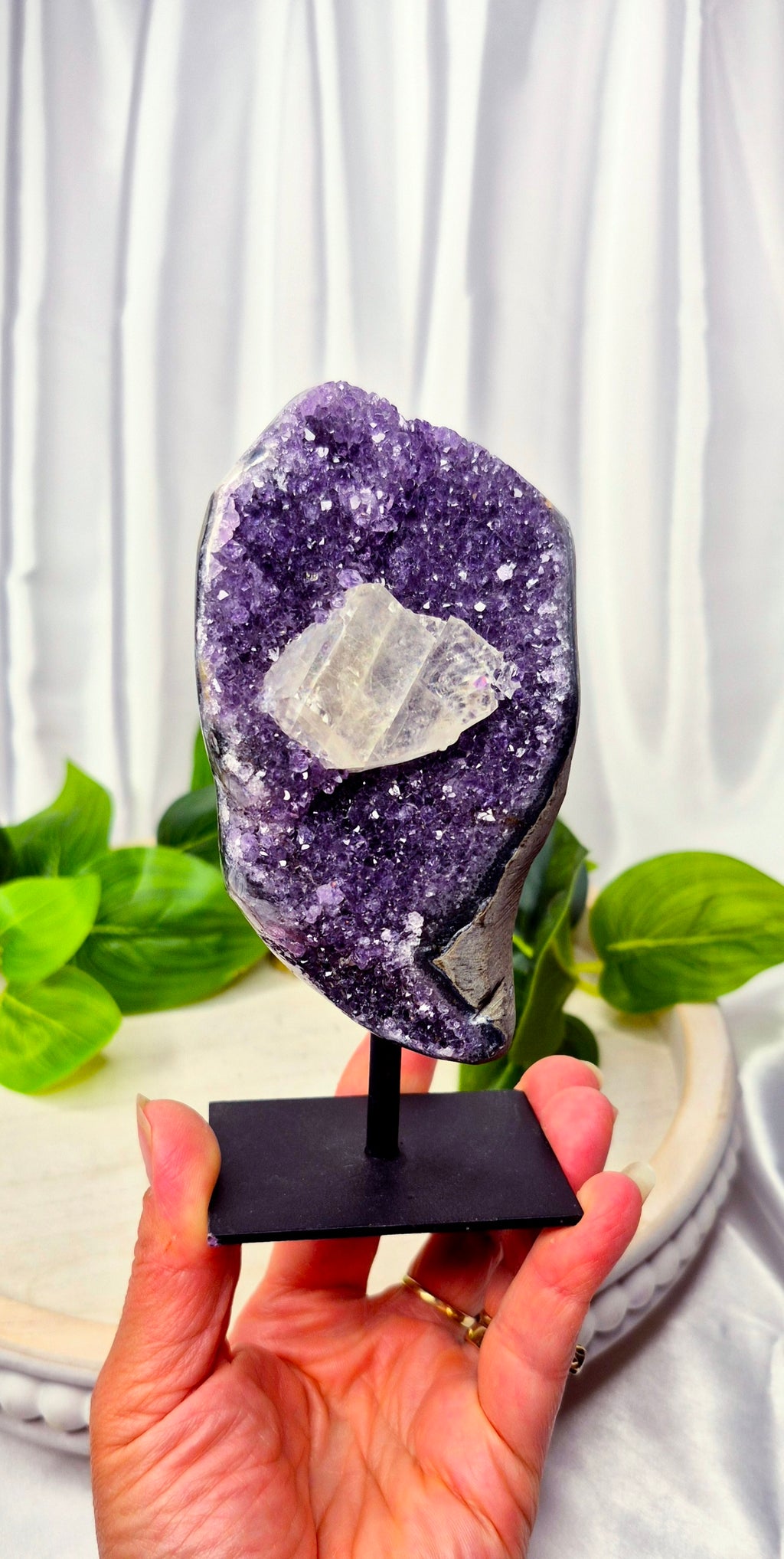 A Grade Sugar Druzy Amethyst Cluster on Stand