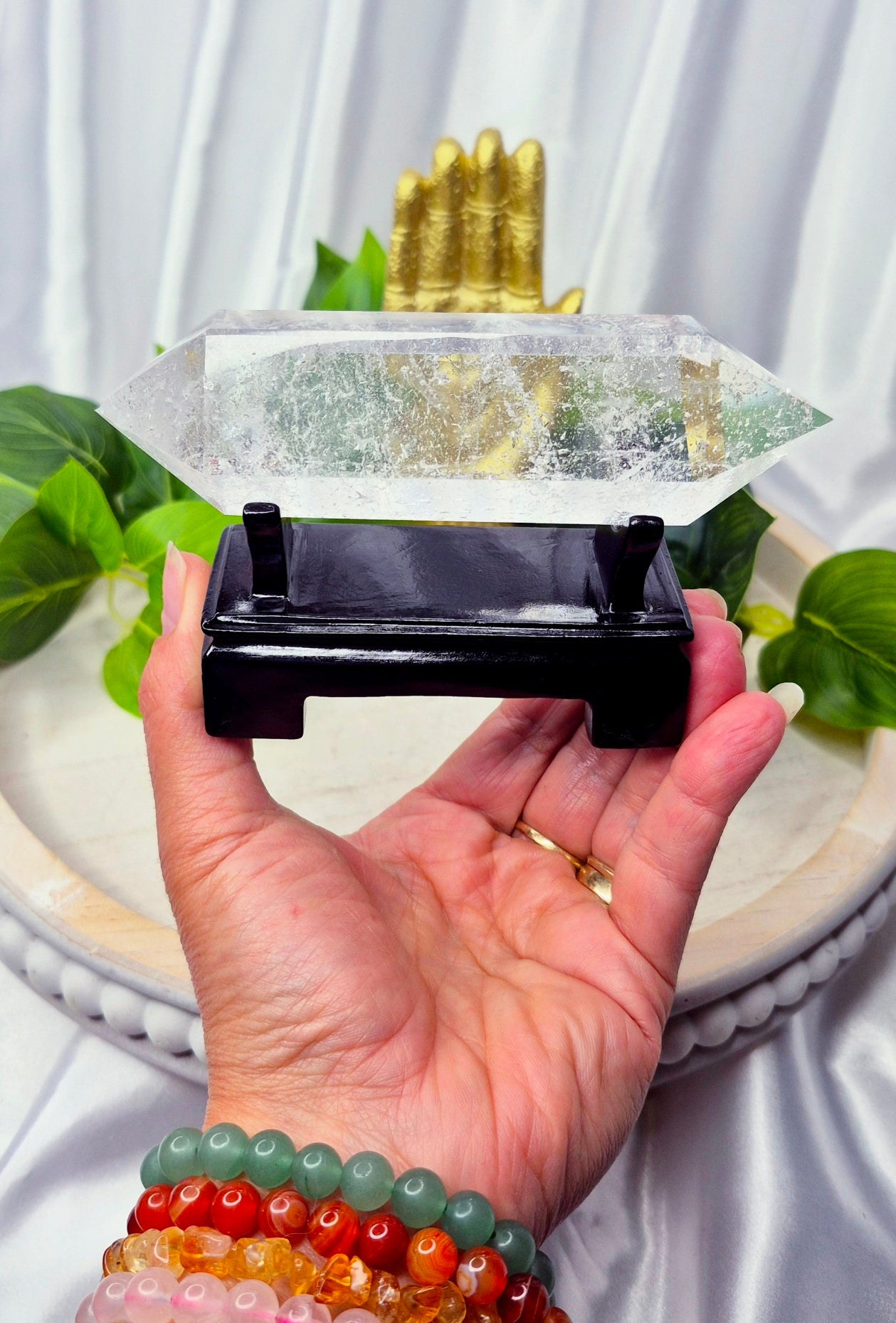 Premium Grade Clear Quartz DT on Wooden Stand