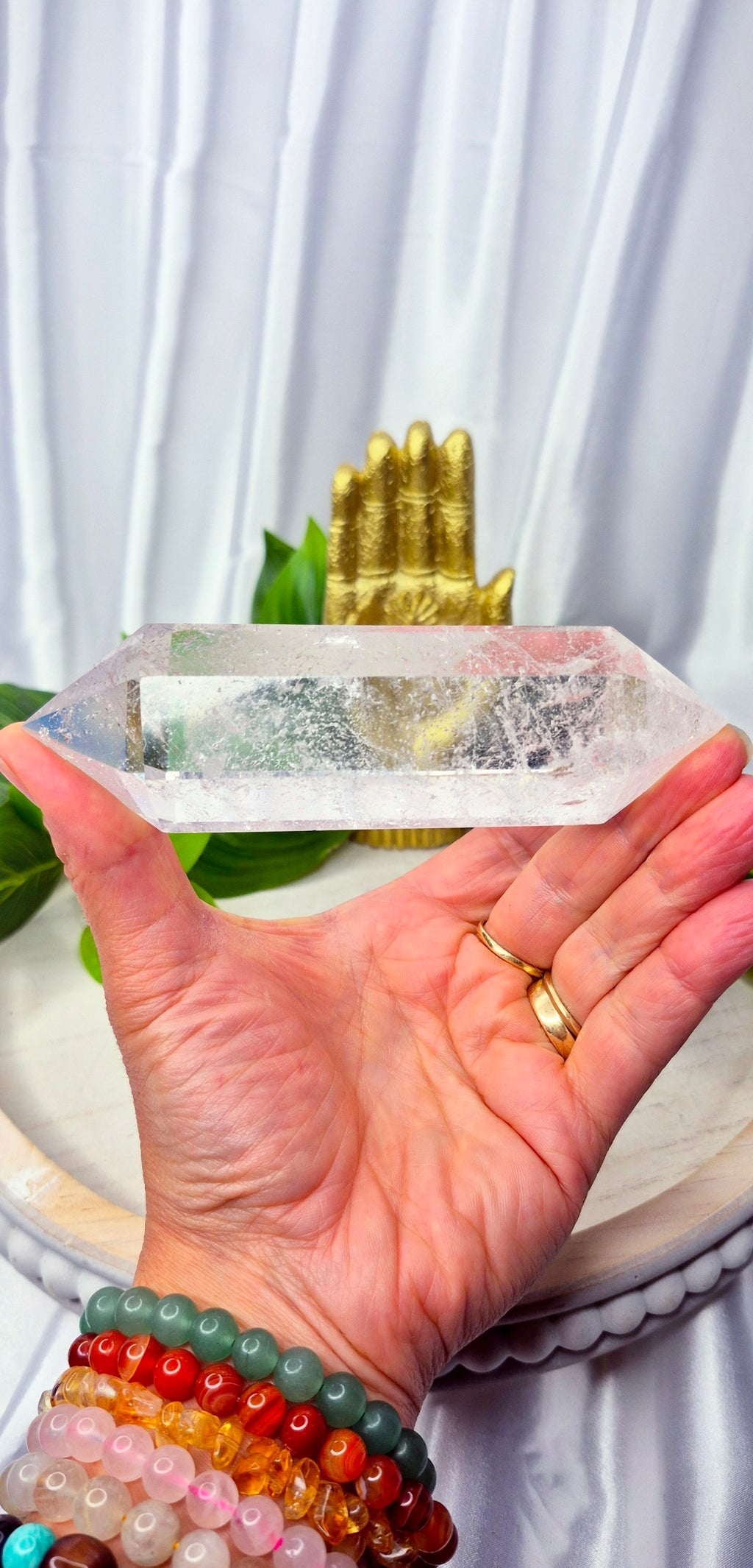 Premium Grade Clear Quartz DT on Wooden Stand