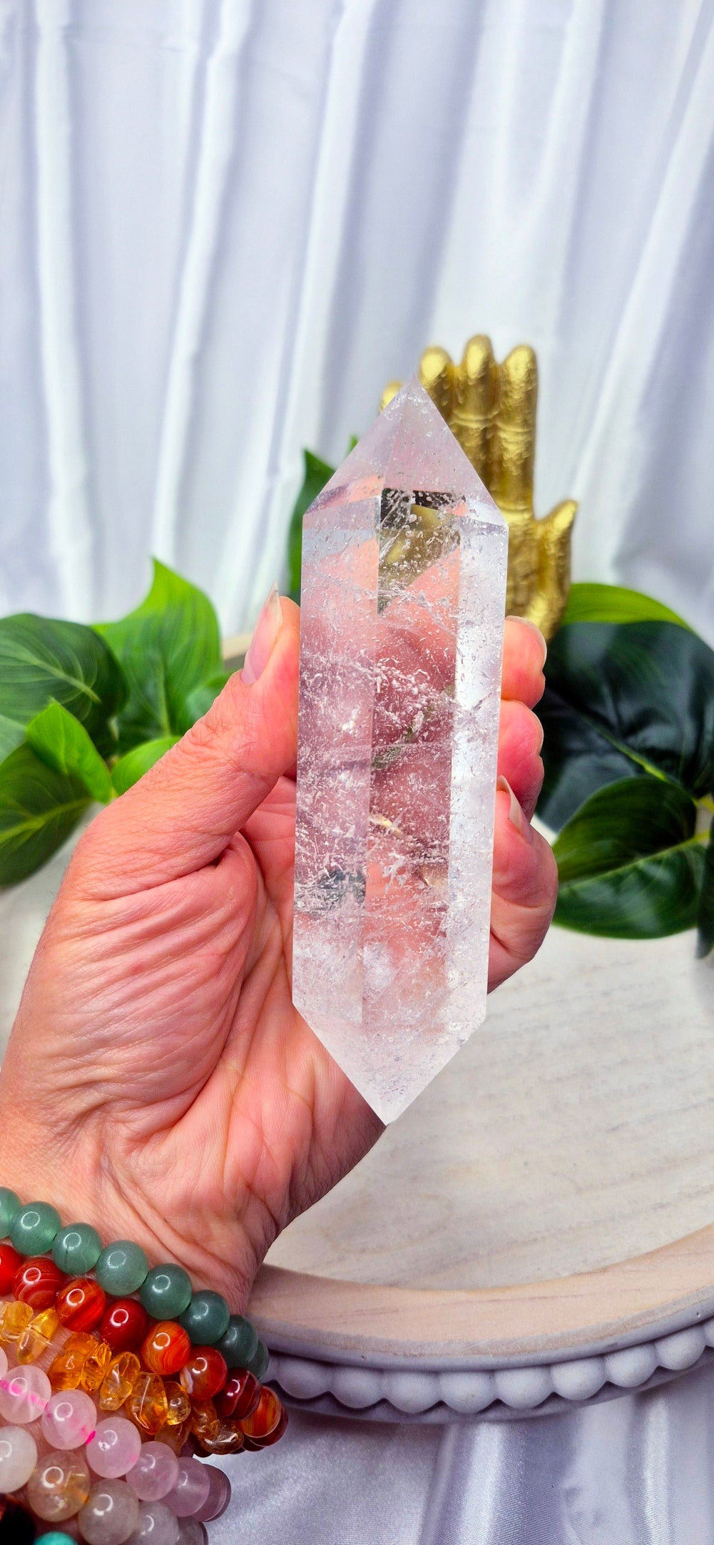 Premium Grade Clear Quartz DT on Wooden Stand