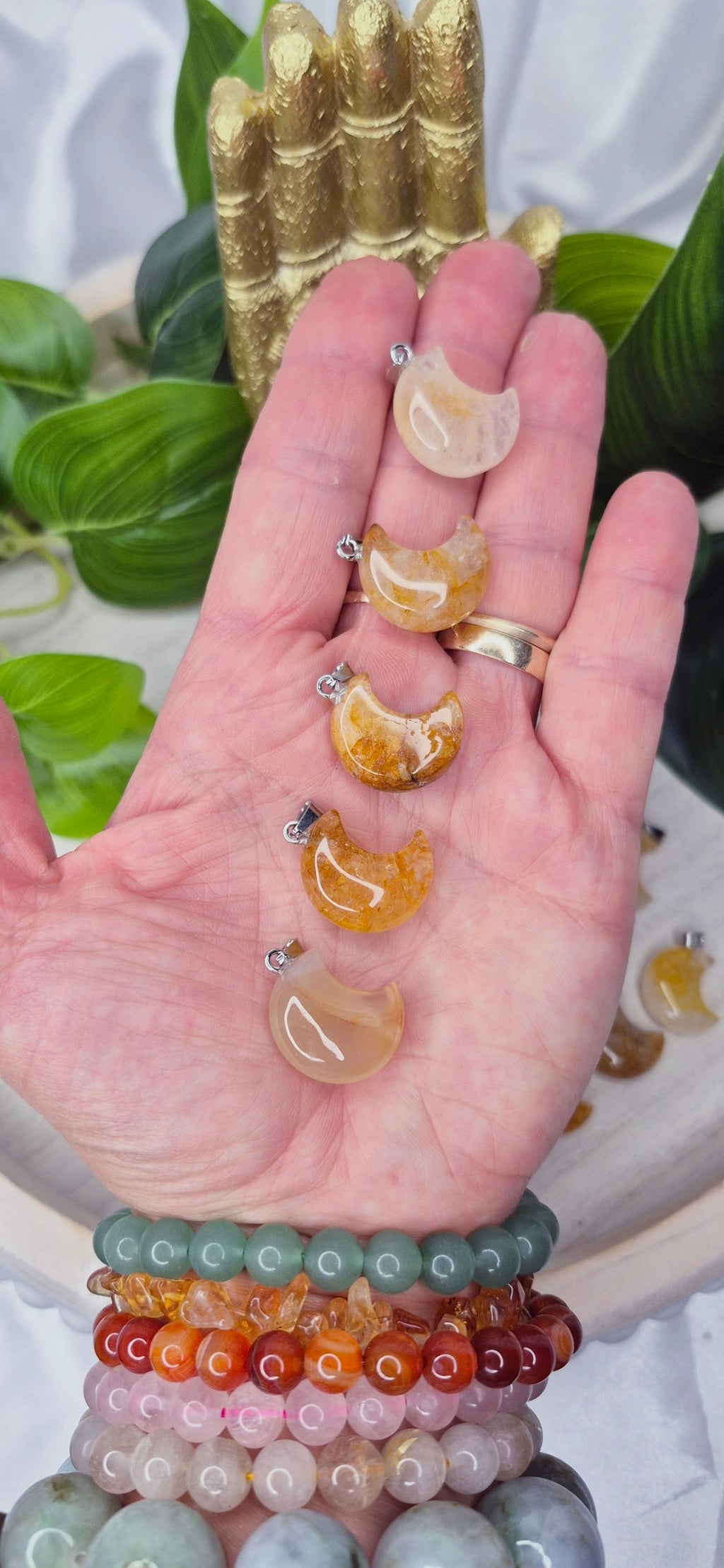 Golden Healer Moon Carving Pendants