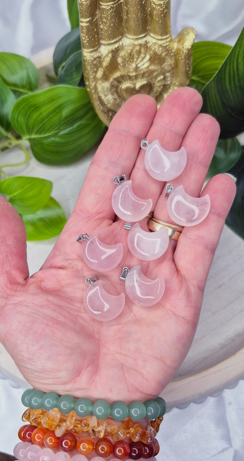 Rose Quartz Moon Carving Pendants