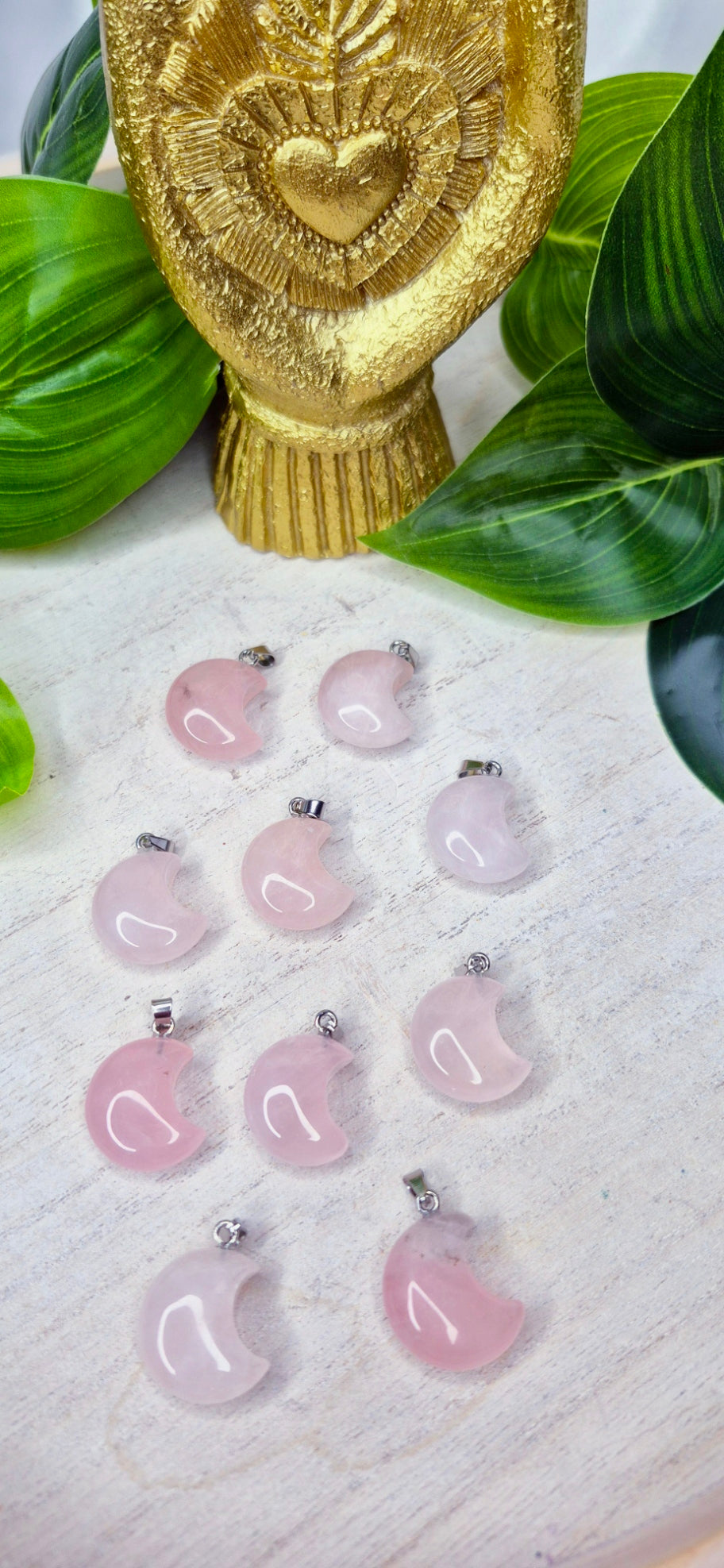 Rose Quartz Moon Carving Pendants