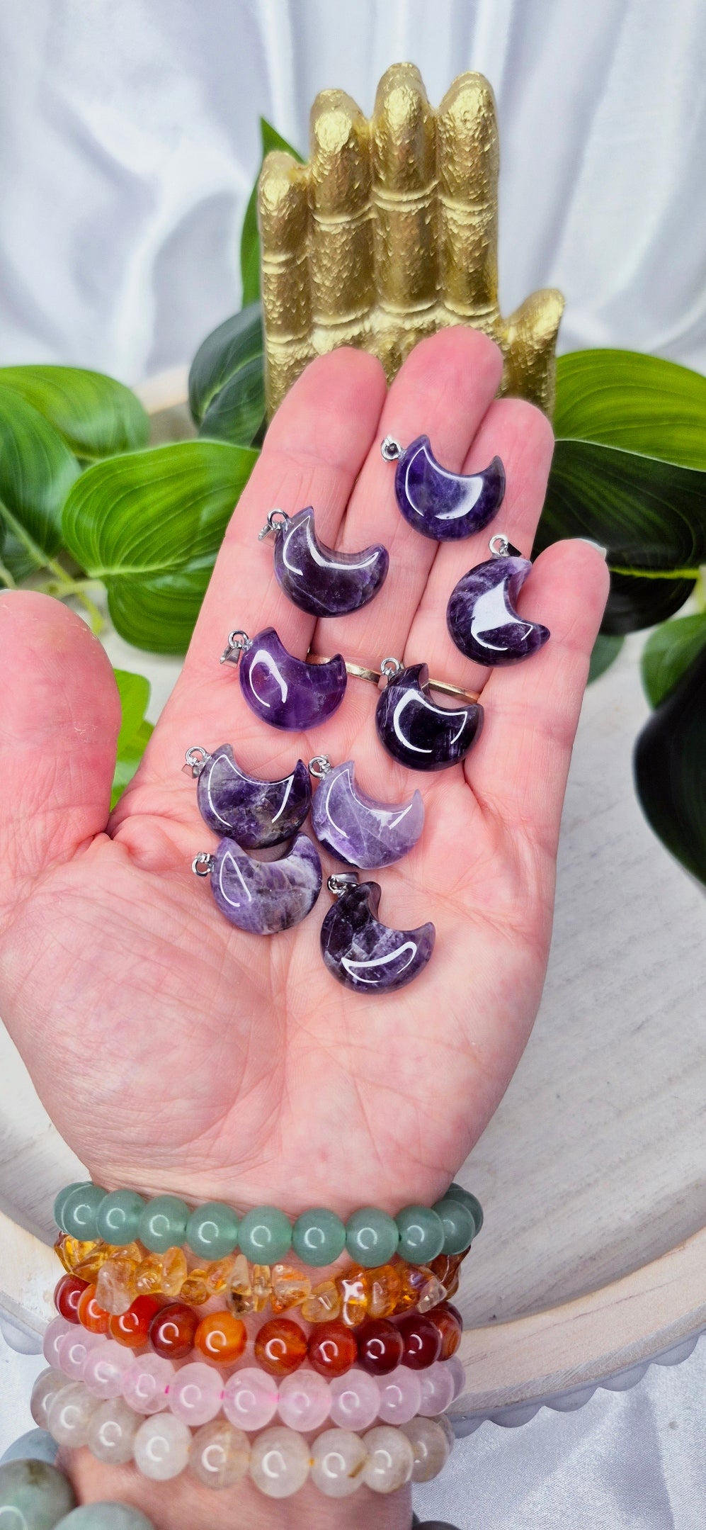 Amethyst Moon Carving Pendant