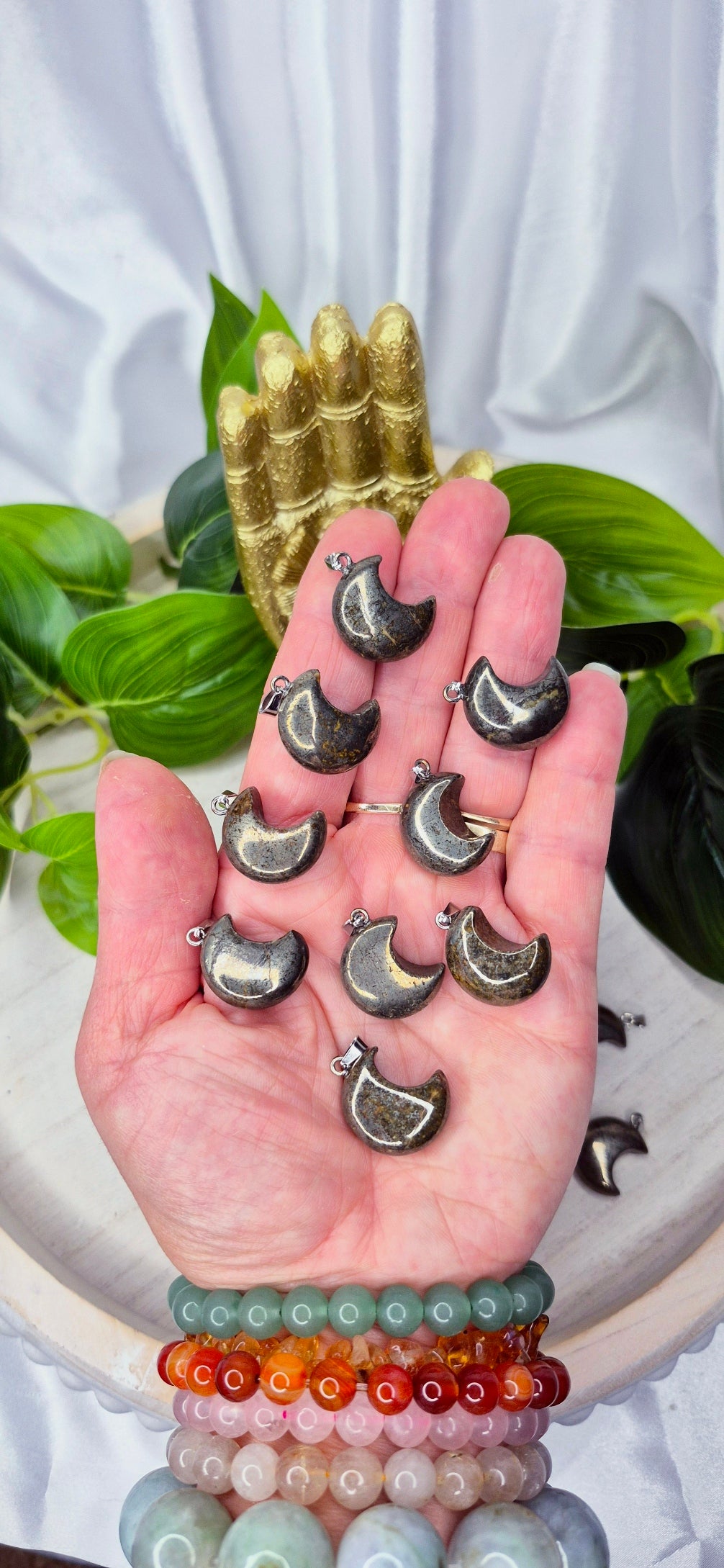 Pyrite Moon Carving Pendant