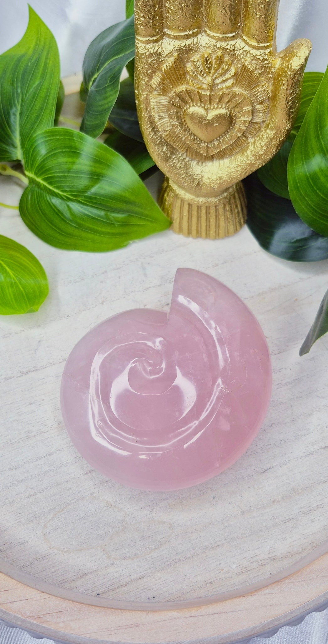 Large Rose Quartz Ammonite Carving