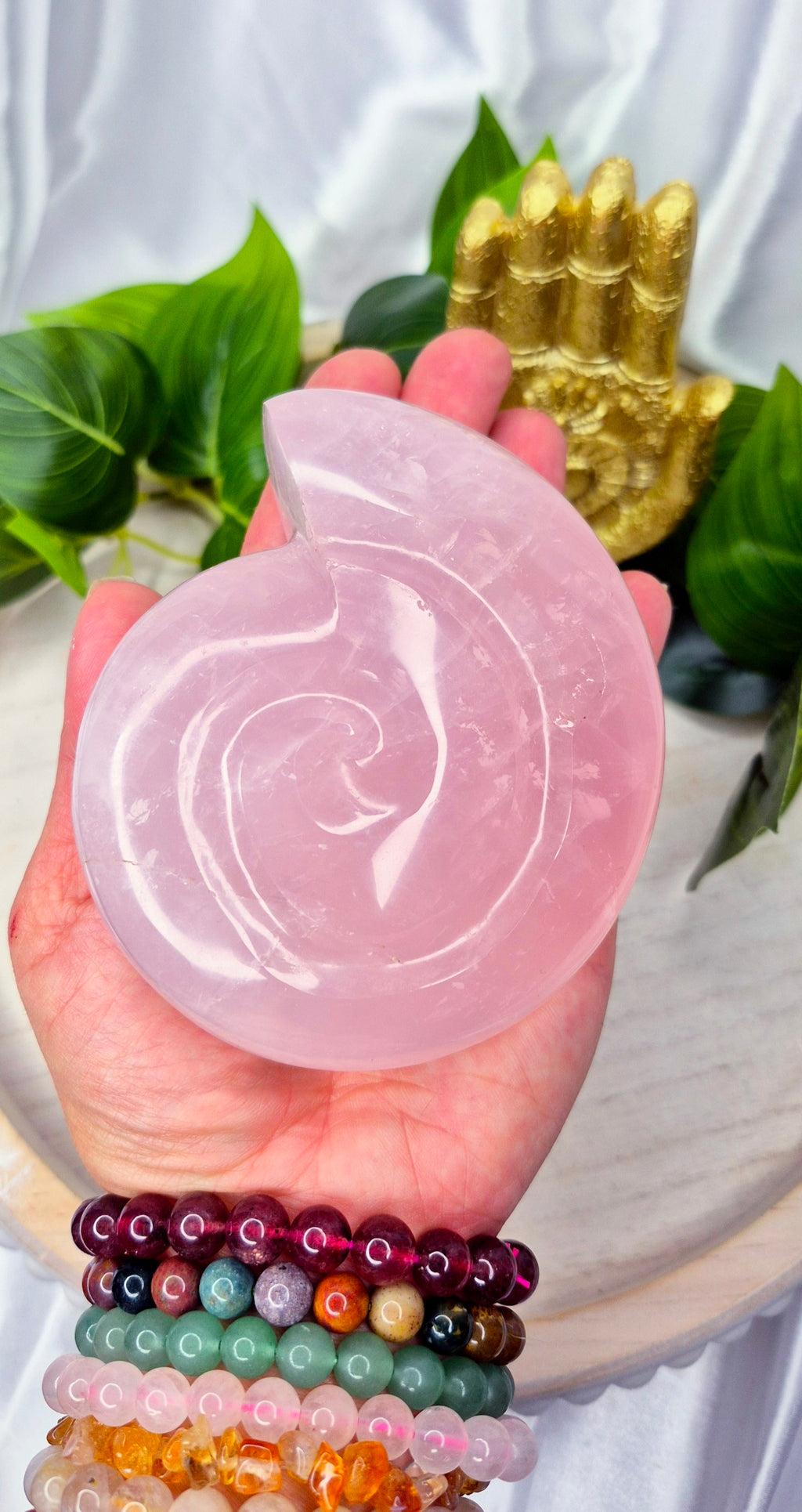 Large Rose Quartz Ammonite Carving