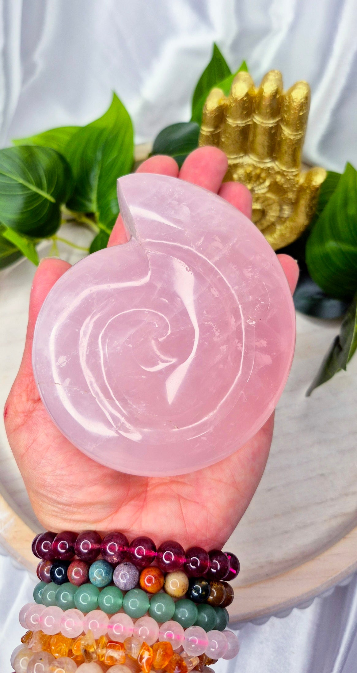 Large Rose Quartz Ammonite Carving