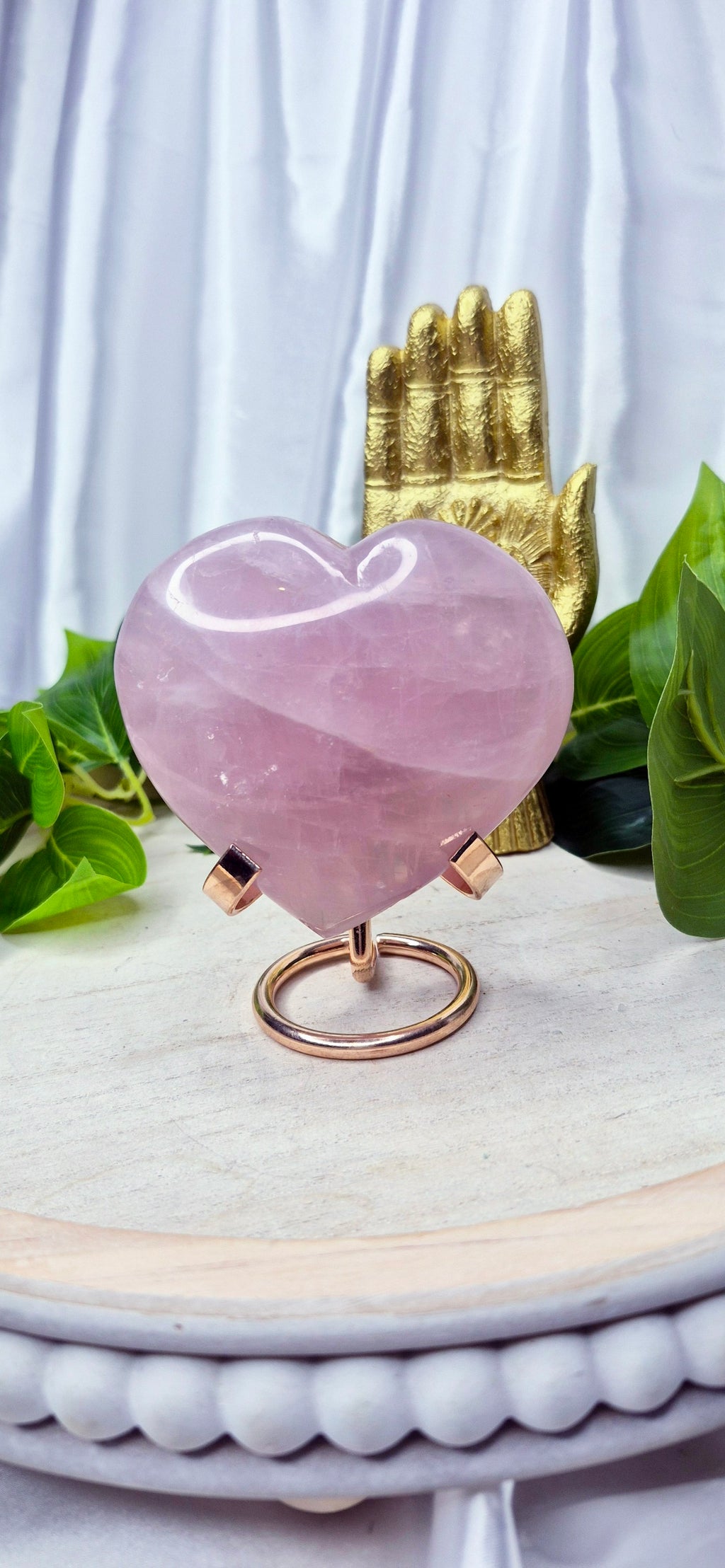 Large Lavender Rose Quartz Heart Carving on Stand