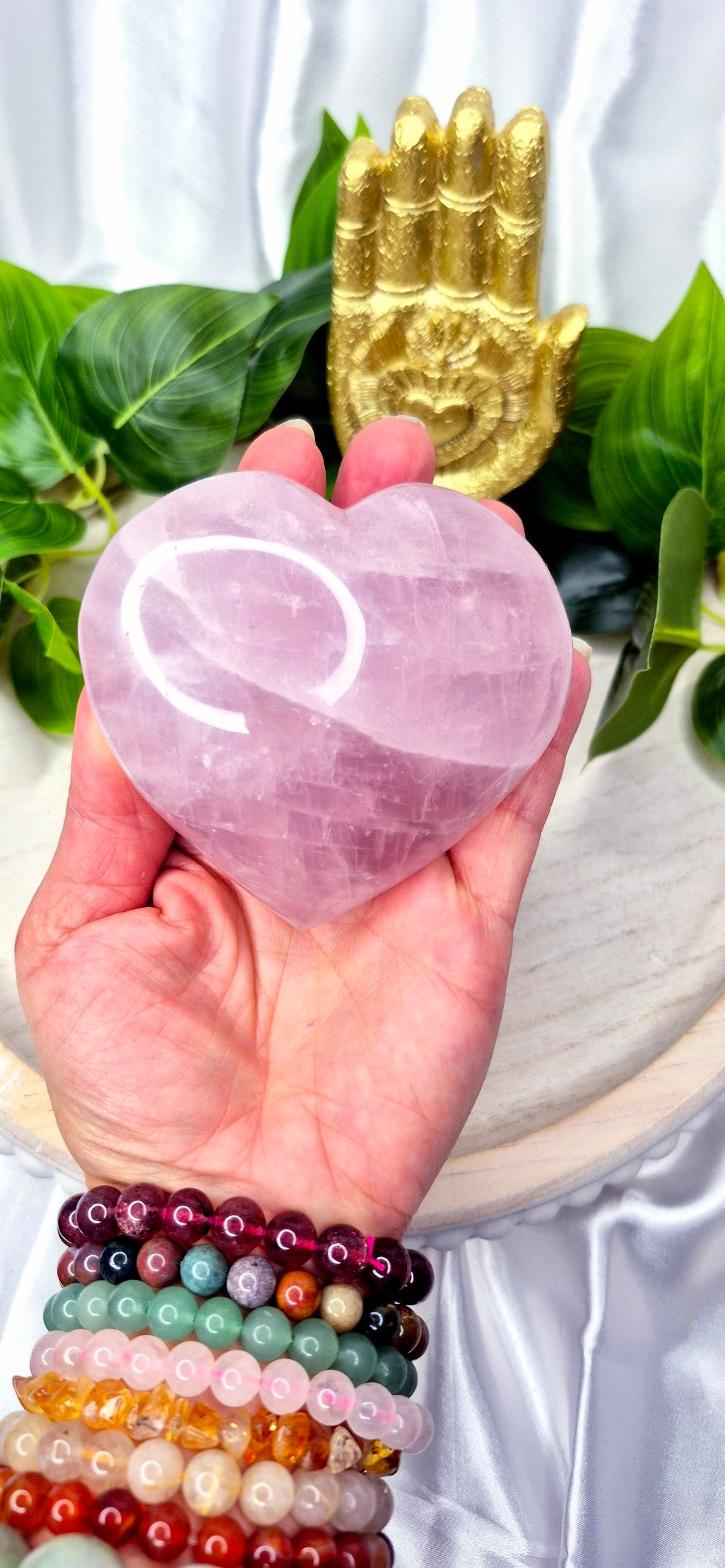 Large Lavender Rose Quartz Heart Carving on Stand
