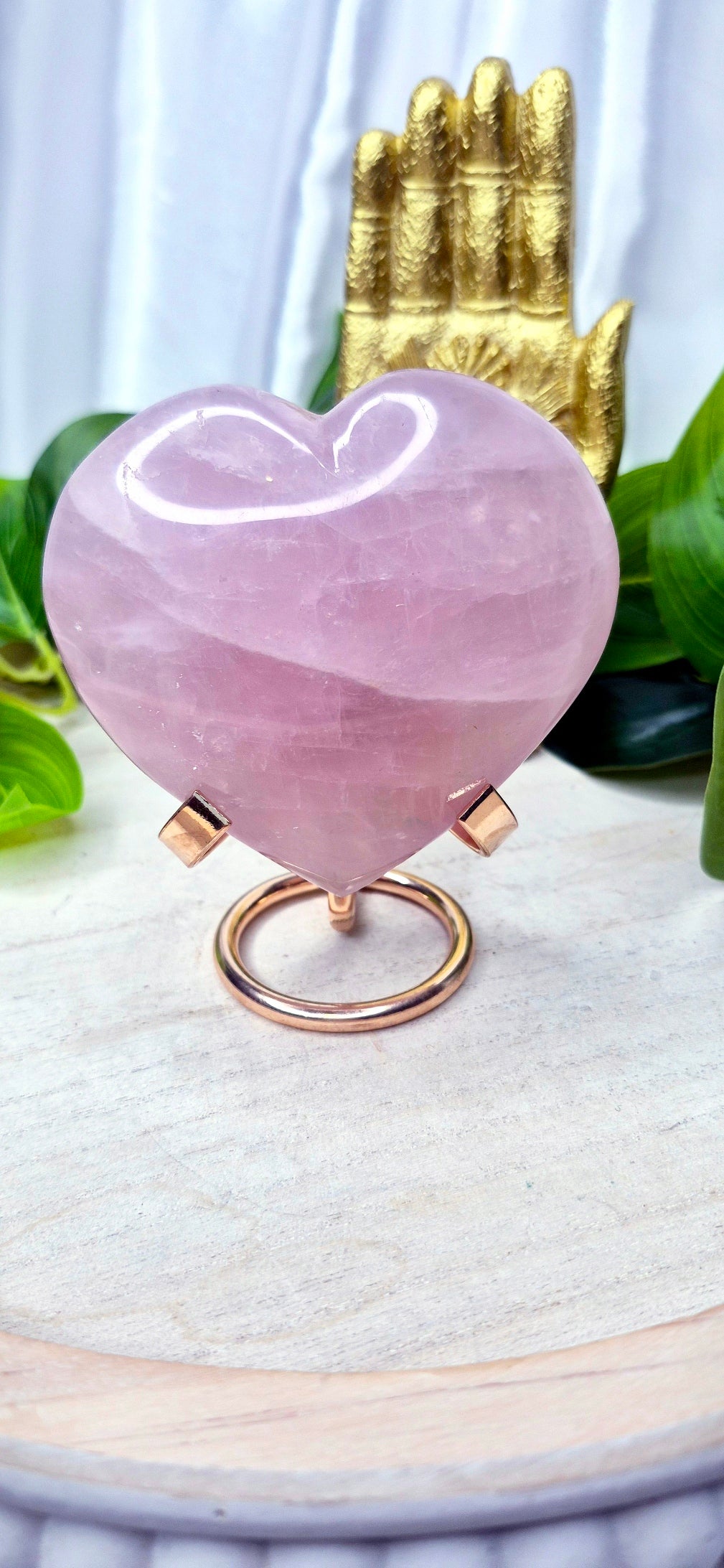 Large Lavender Rose Quartz Heart Carving on Stand