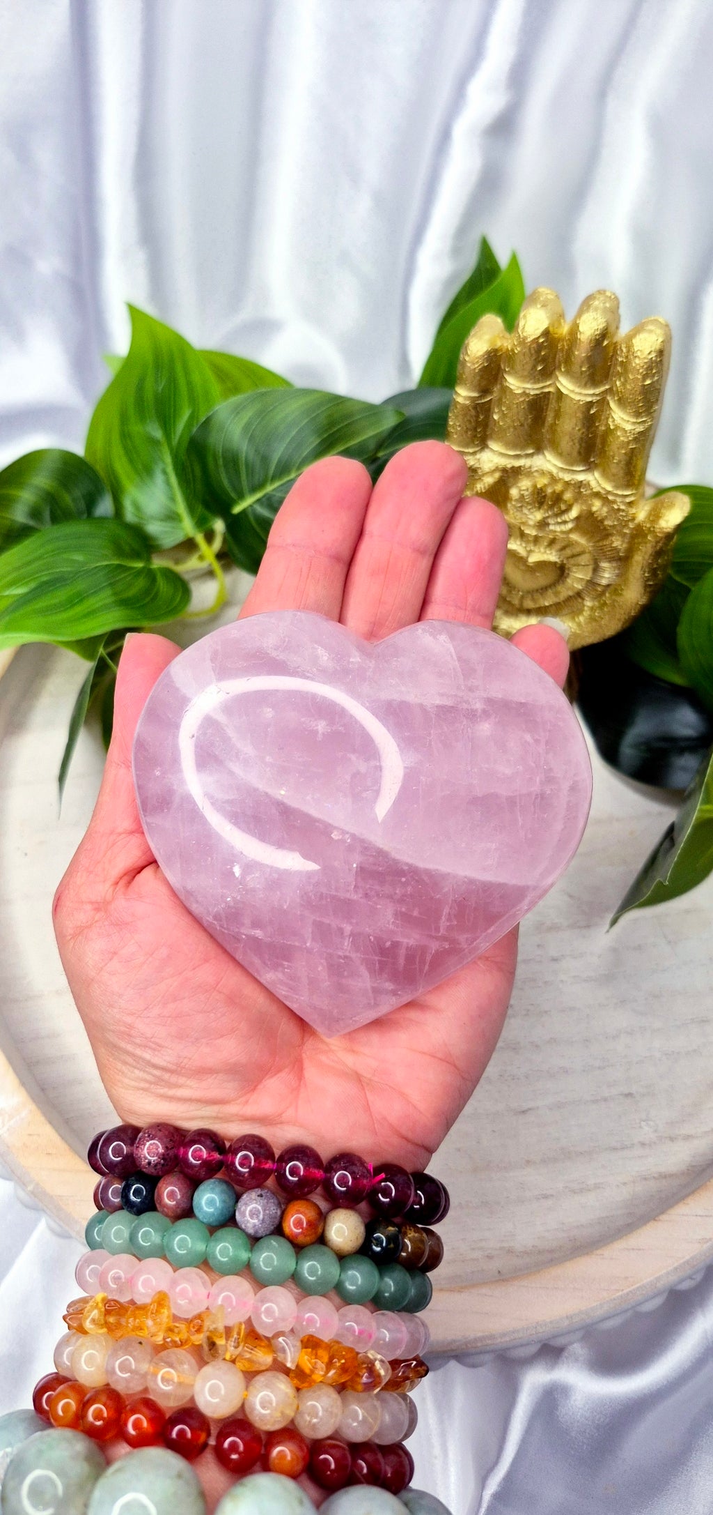 Large Lavender Rose Quartz Heart Carving on Stand