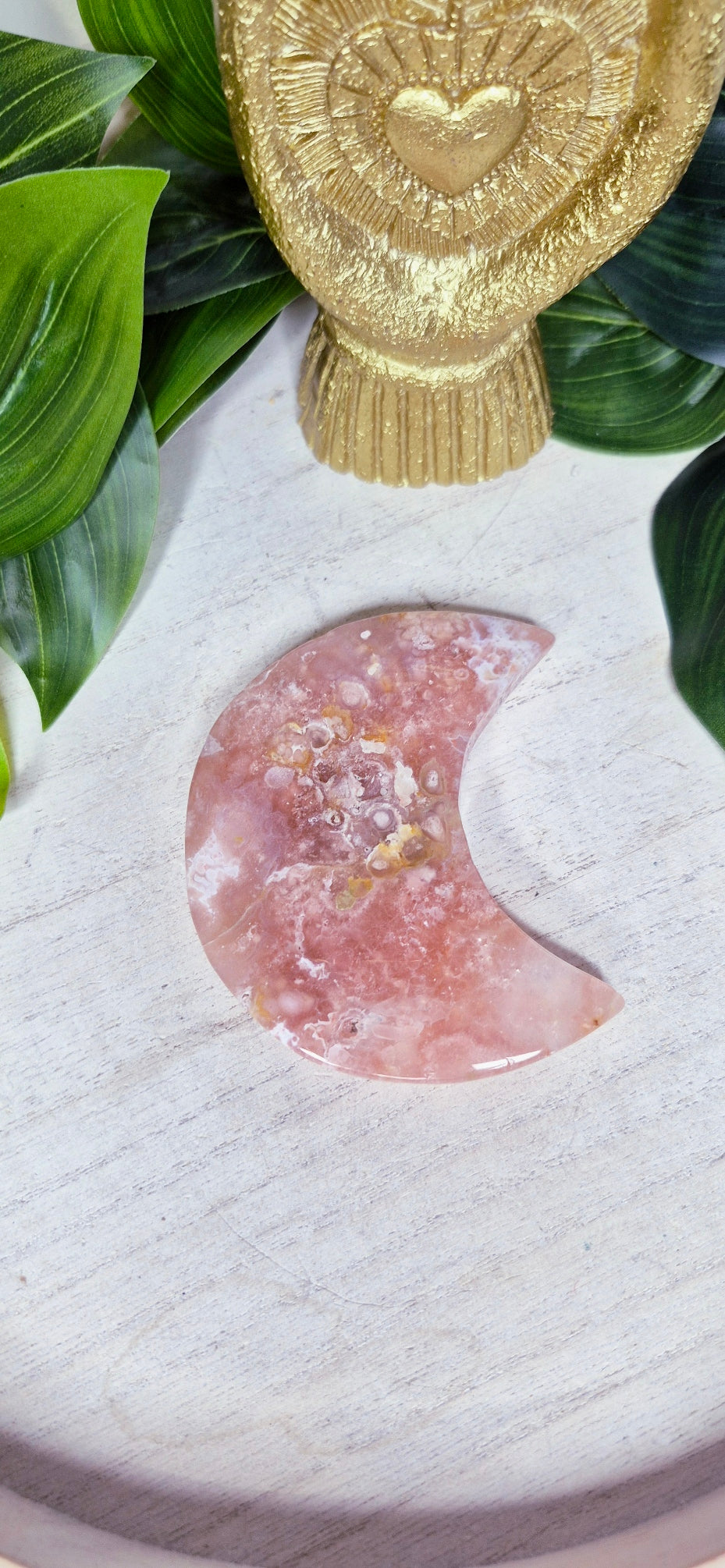 Sugar Druzy Flower Agate Moon Carving #B