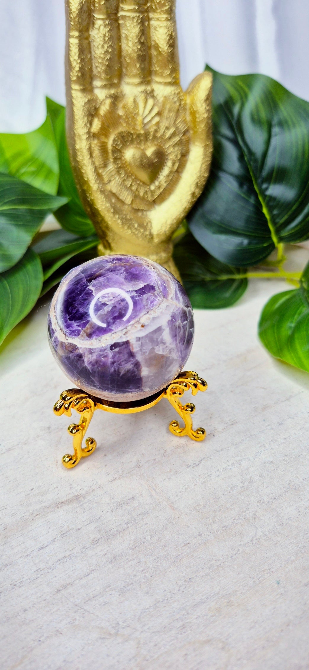 Chevron Amethyst Polished Sphere on Stand
