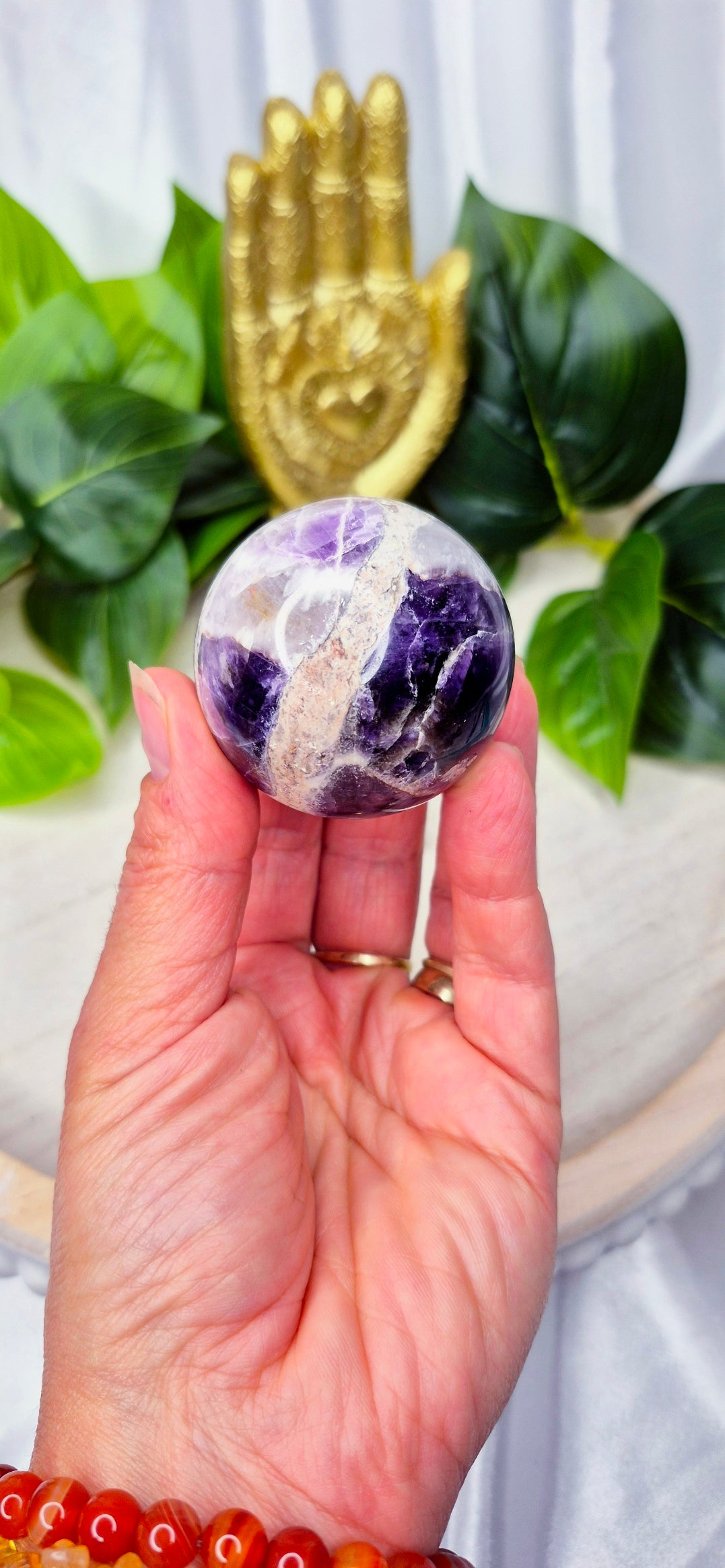 Chevron Amethyst Polished Sphere on Stand