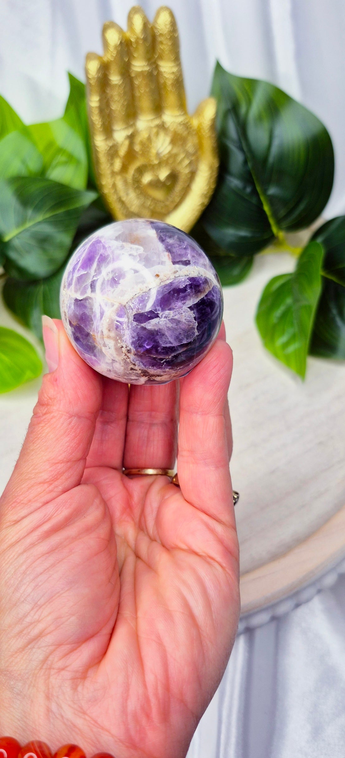 Chevron Amethyst Polished Sphere on Stand