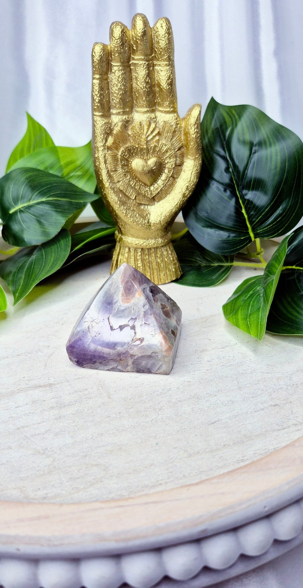 Chevron Amethyst with Smokey Quartz Pyramid Carving