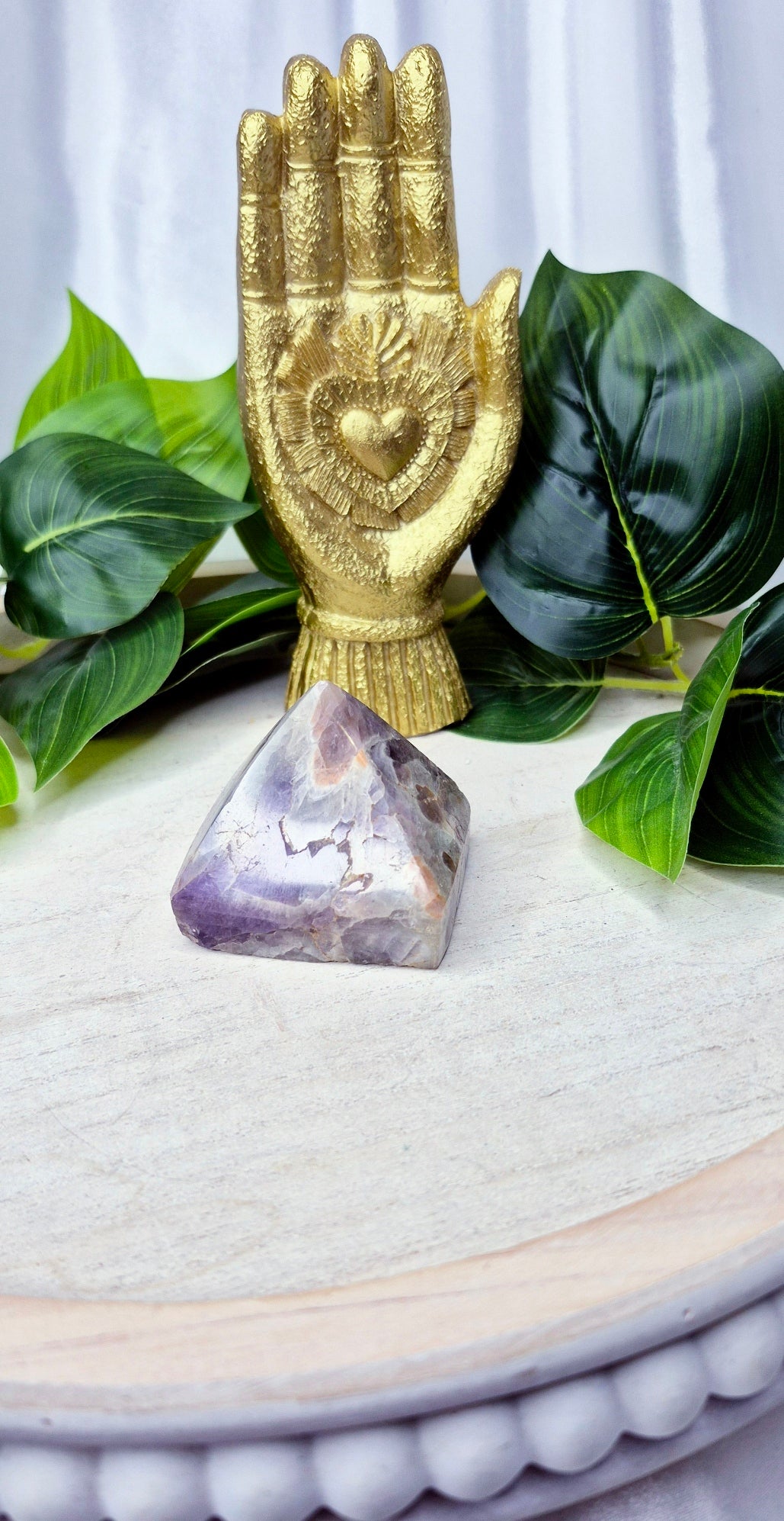 Chevron Amethyst with Smokey Quartz Pyramid Carving