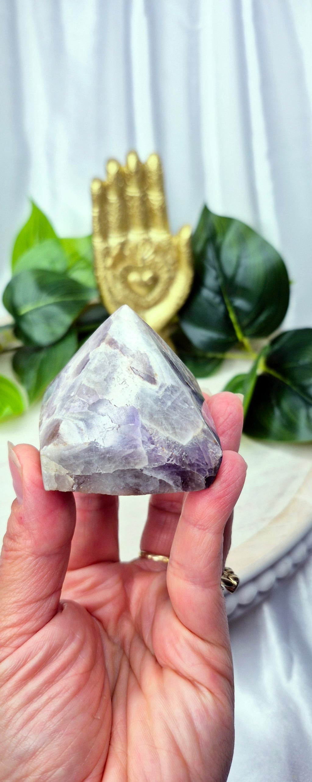 Chevron Amethyst with Smokey Quartz Pyramid Carving