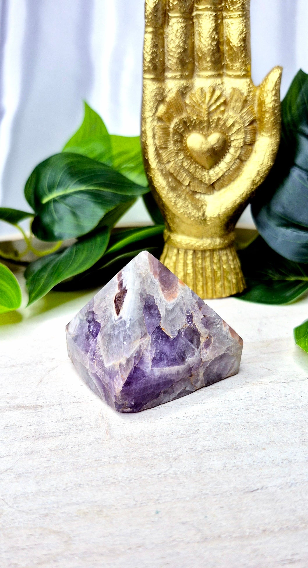 Chevron Amethyst with Smokey Quartz Pyramid Carving