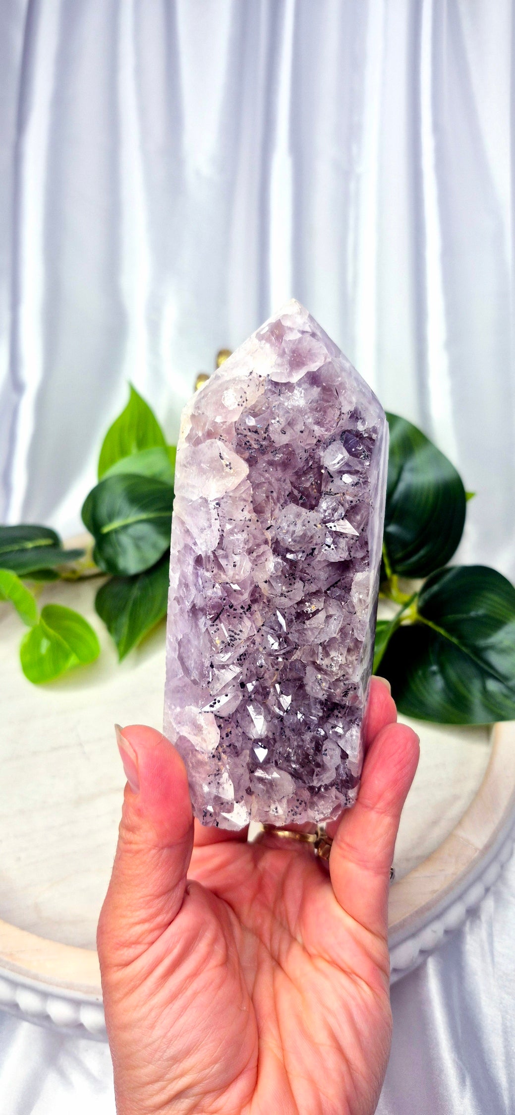Amethyst x Quartz Druzy Tower with Goethite Inclusions