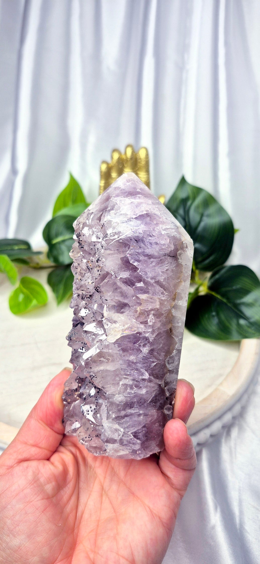 Amethyst x Quartz Druzy Tower with Goethite Inclusions