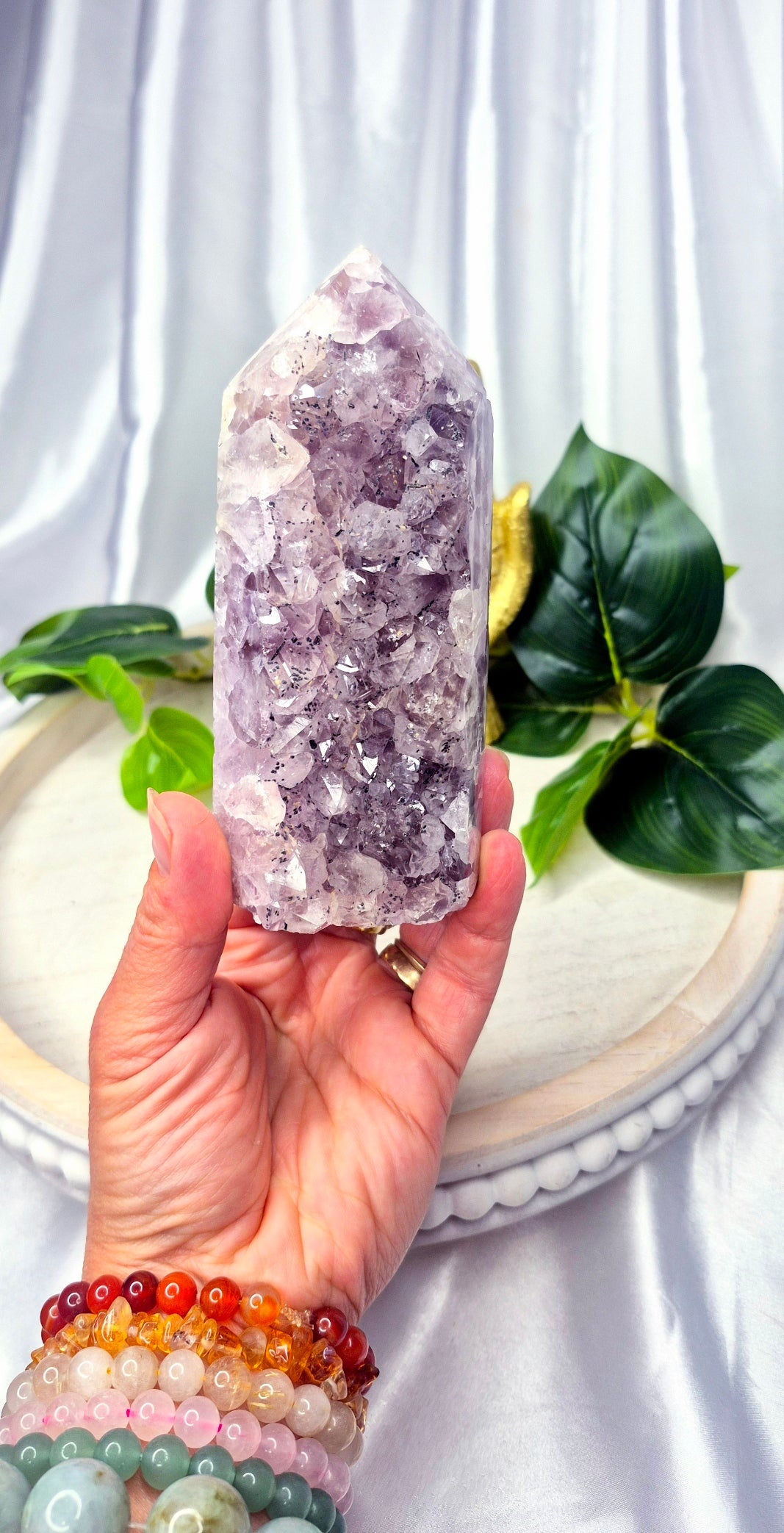 Amethyst x Quartz Druzy Tower with Goethite Inclusions