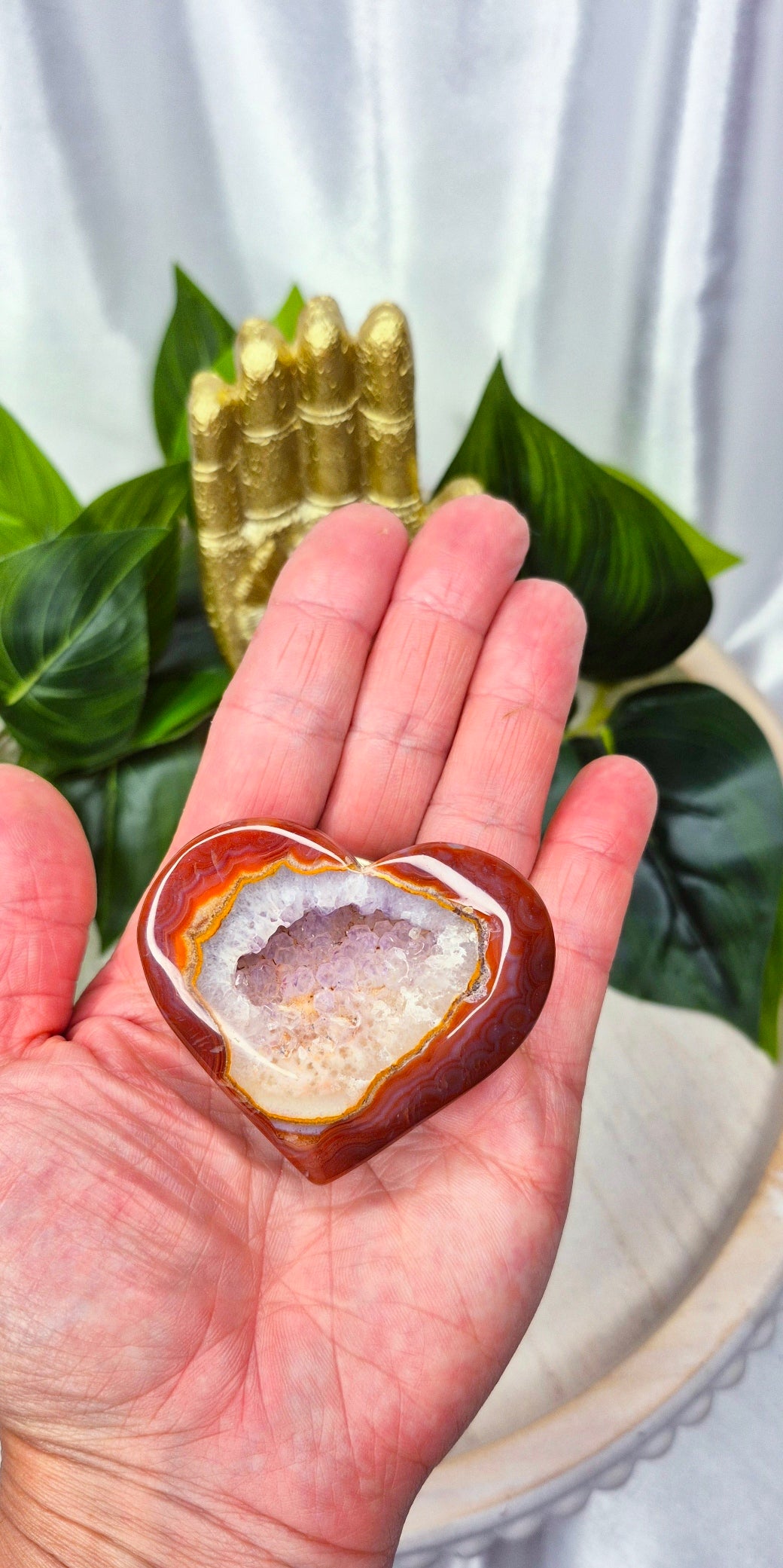 Polished Carnelian Heart Carving with Duzy Centre on Stand