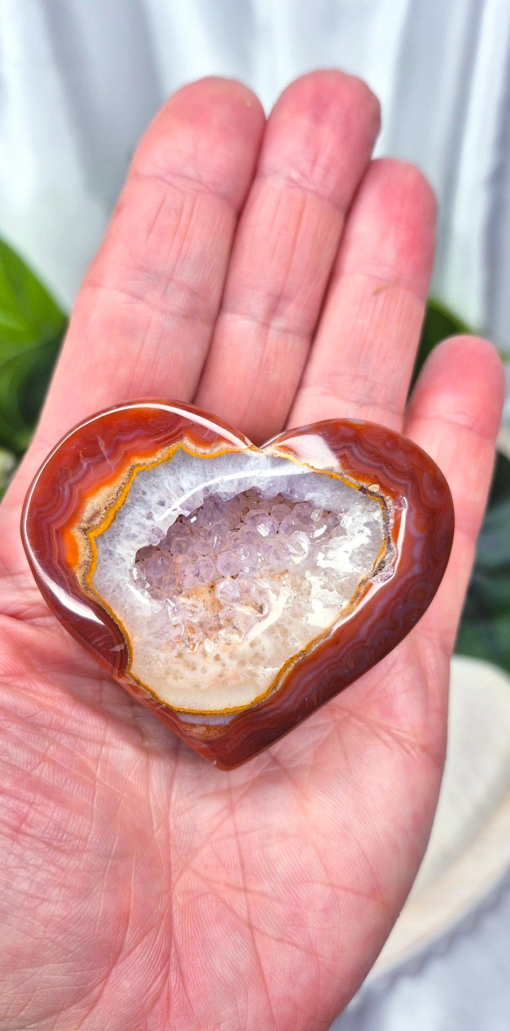 Polished Carnelian Heart Carving with Duzy Centre on Stand