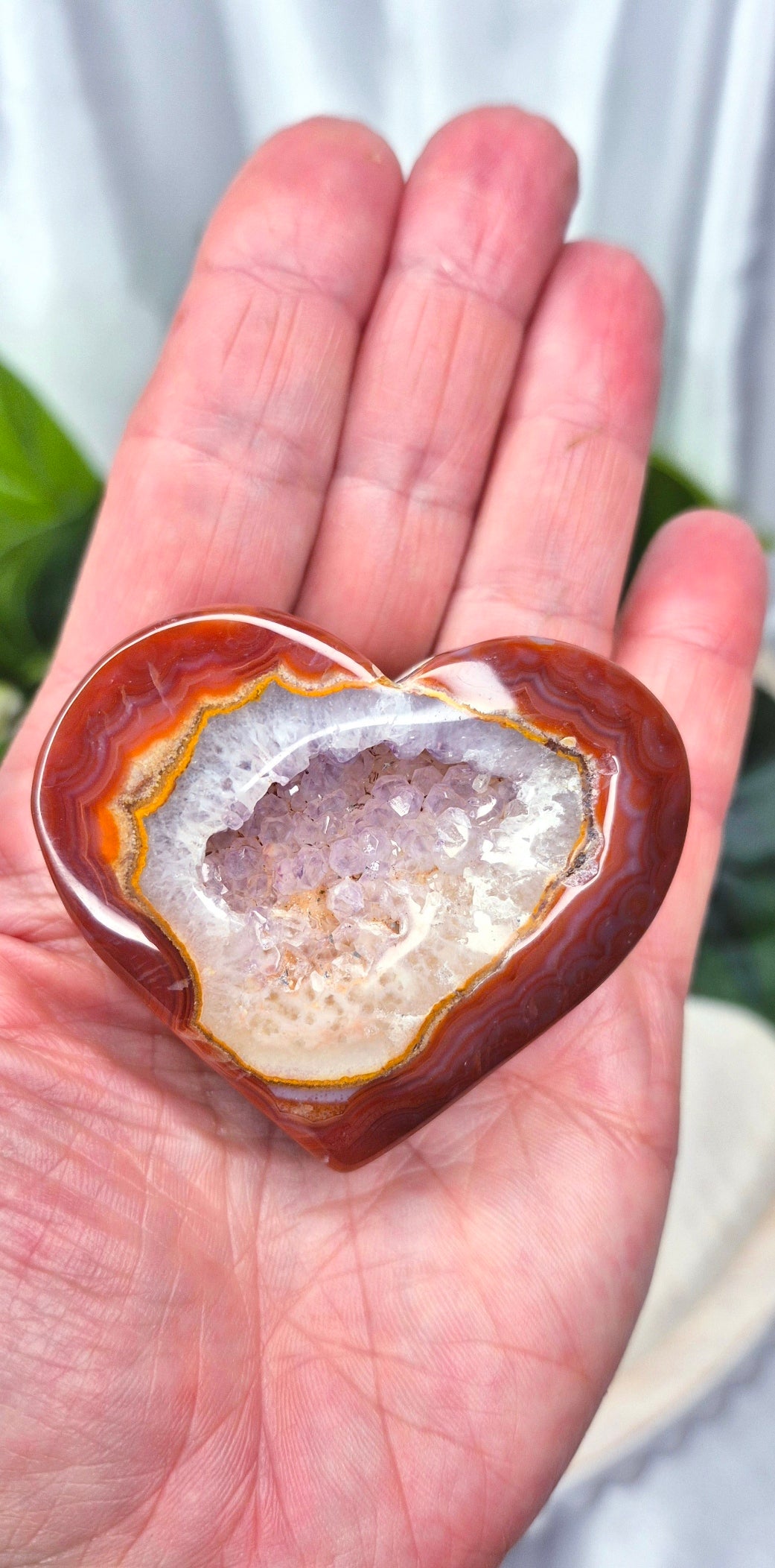 Polished Carnelian Heart Carving with Duzy Centre on Stand