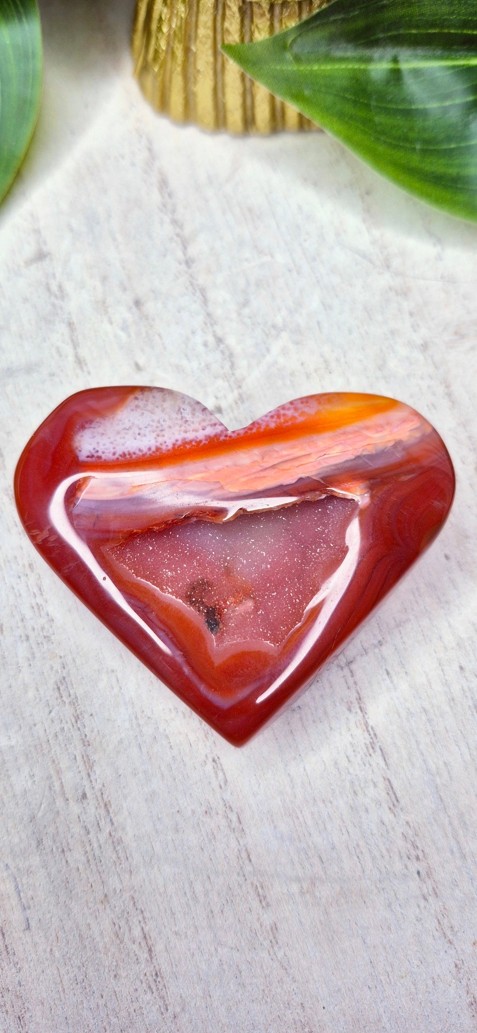 Sugar Druzy Carnelian Heart Carving