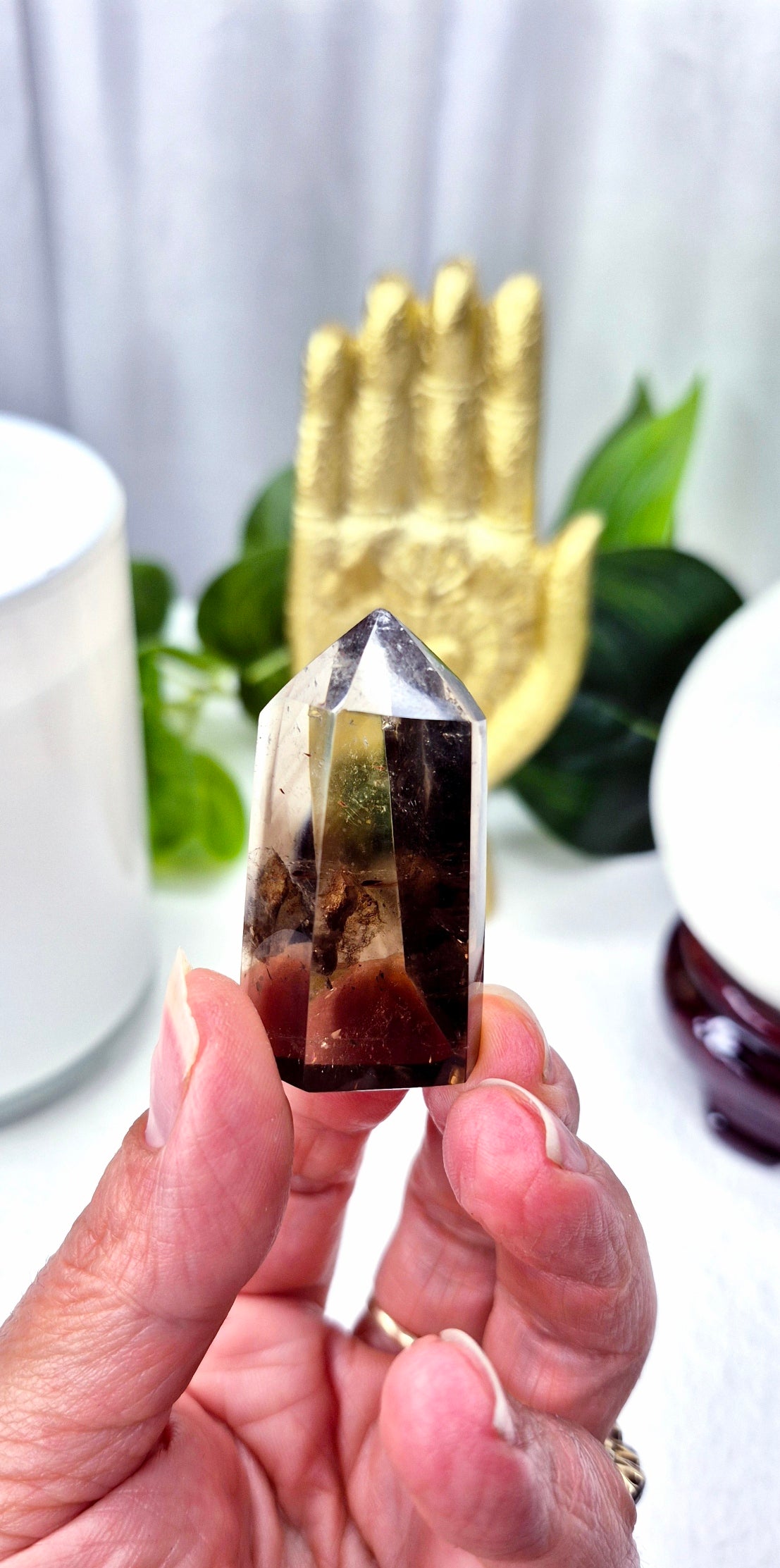 Included Smoky Quartz Polished Point #A